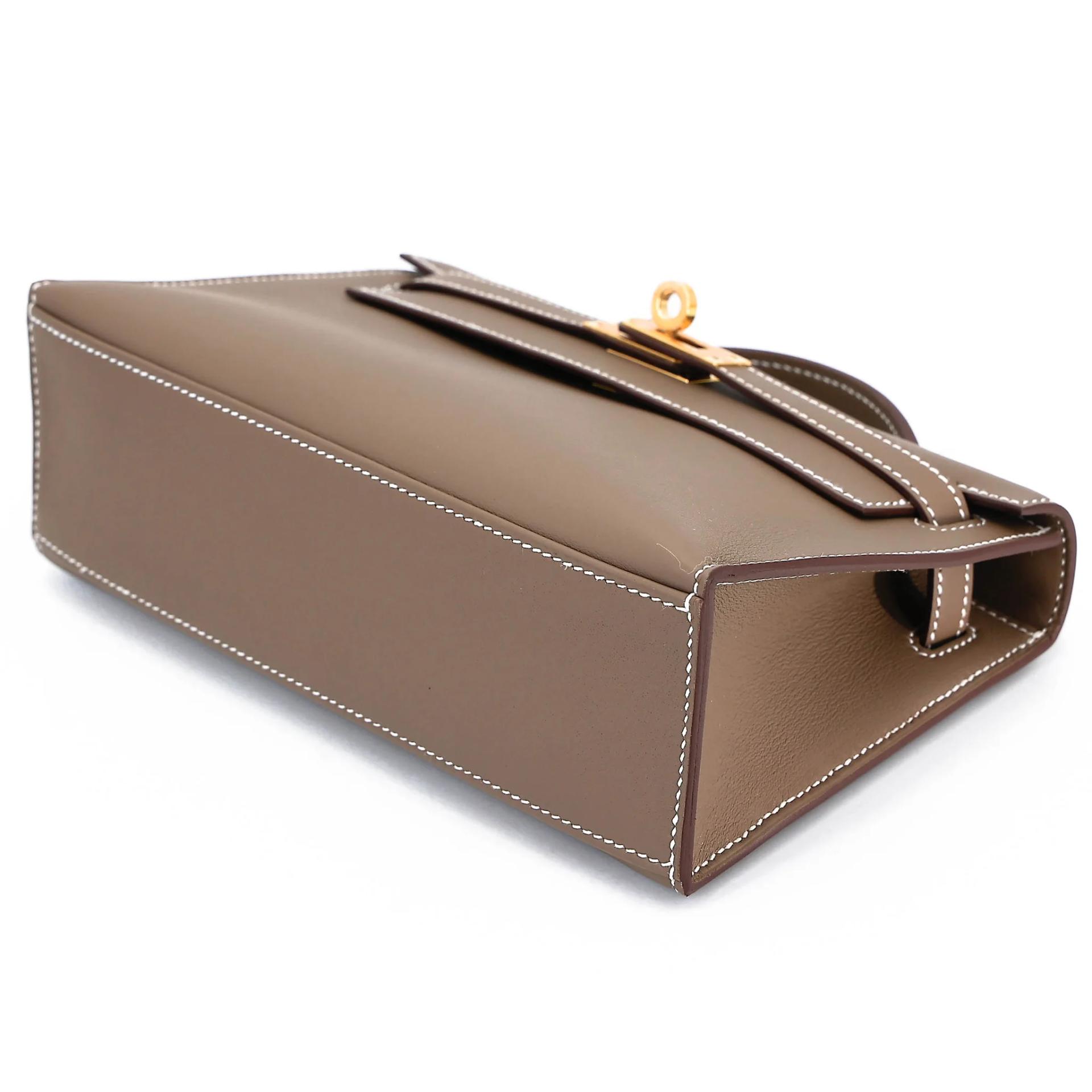 Brand New ( Rank N ) HERMÈS Kelly Pochette Etoupe (18) Swift Gold hardware K (2025) - 4