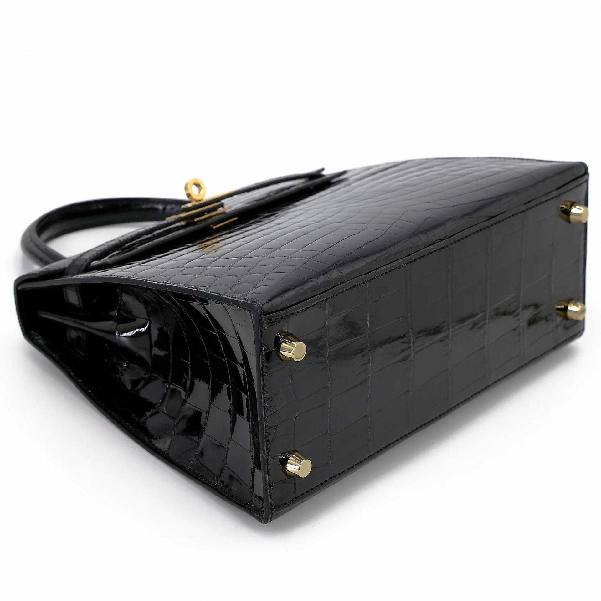 Unused ( Rank NS ) HERMÈS Kelly 25 Sellier Noir (89) Shiny Niloticus Crocodile Gold hardware Z (2021) - 5