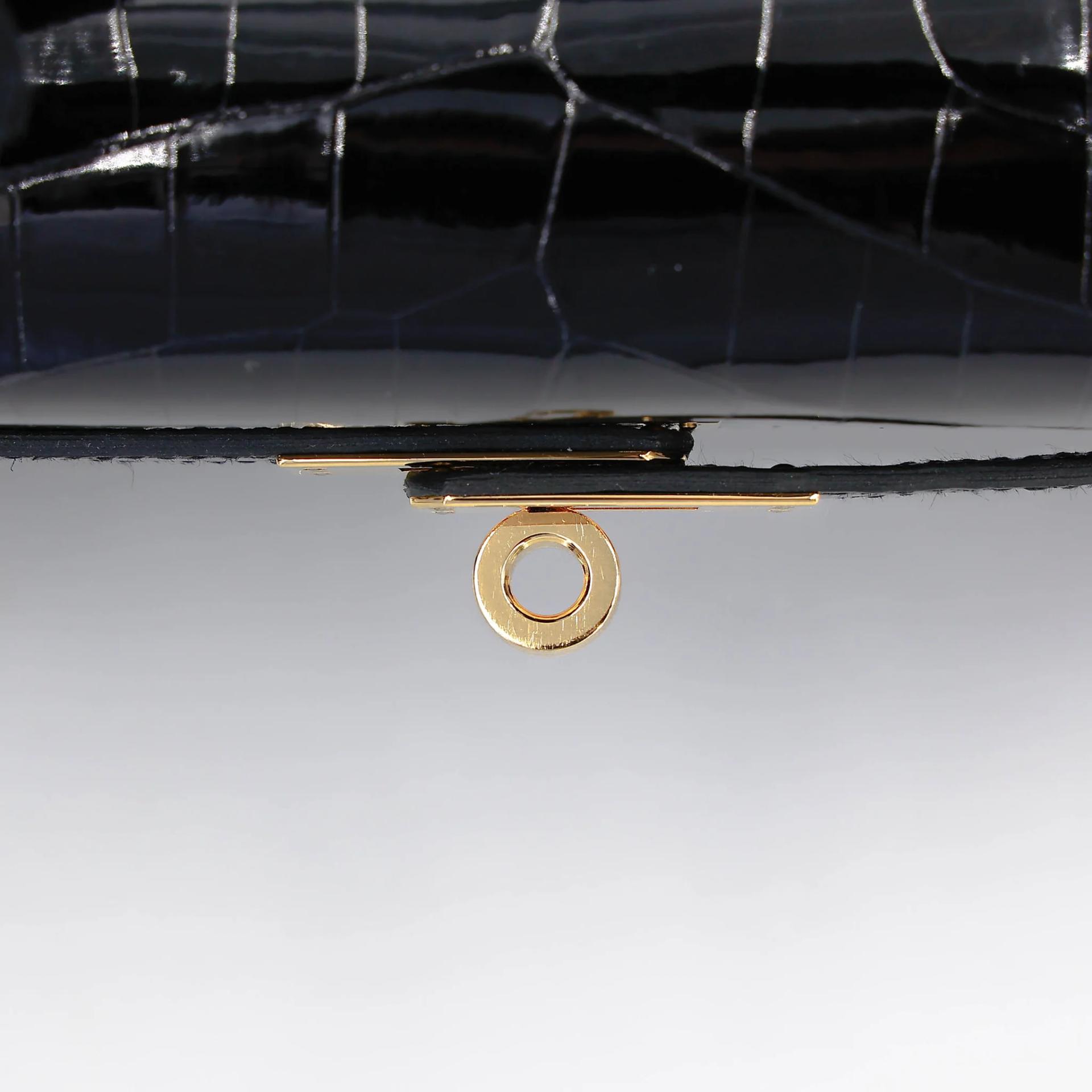 Unused ( Rank NS ) HERMÈS Kelly 25 Sellier Noir (89) Shiny Niloticus Crocodile Gold hardware Z (2021) - 10