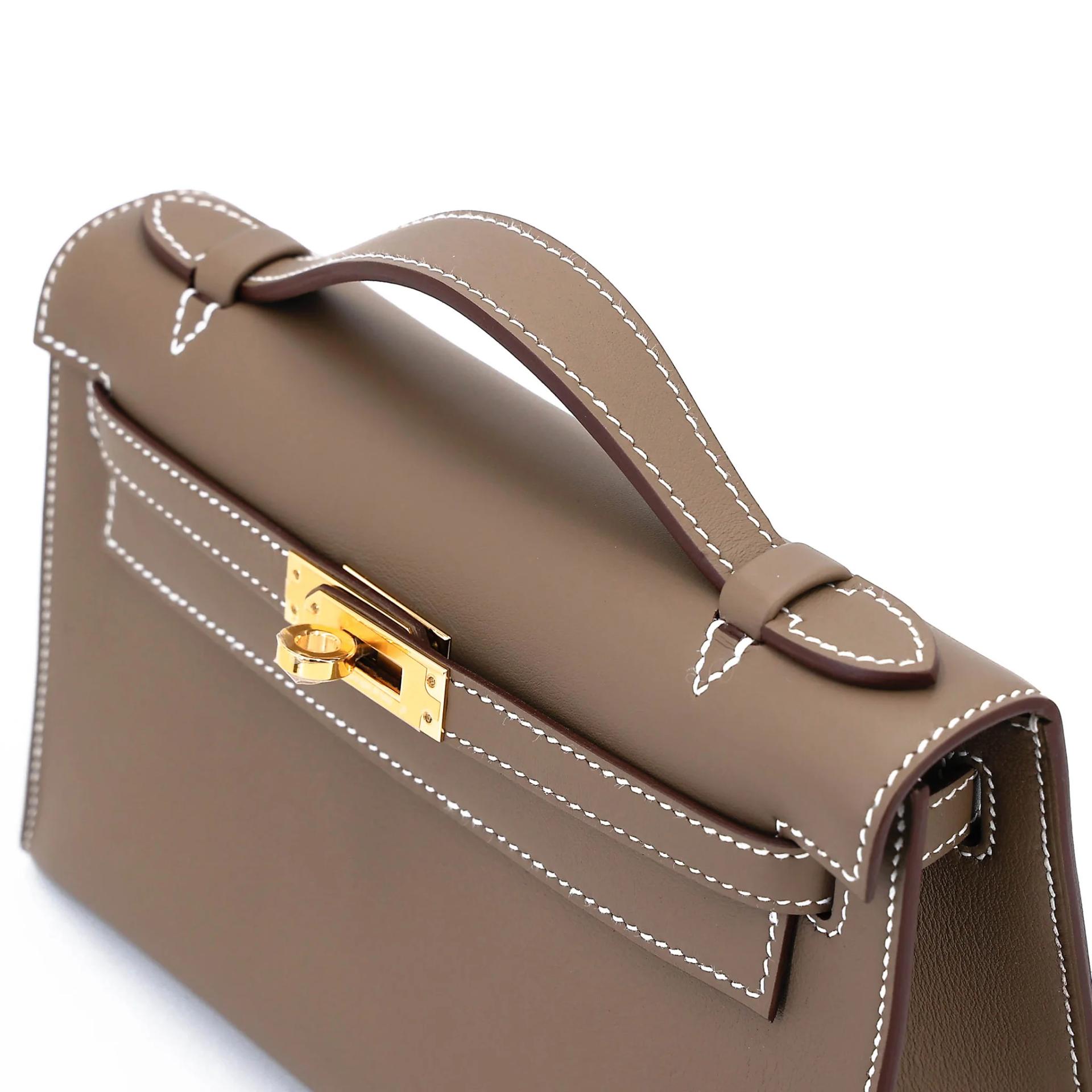 Brand New ( Rank N ) HERMÈS Kelly Pochette Etoupe (18) Swift Gold hardware K (2025) - 3