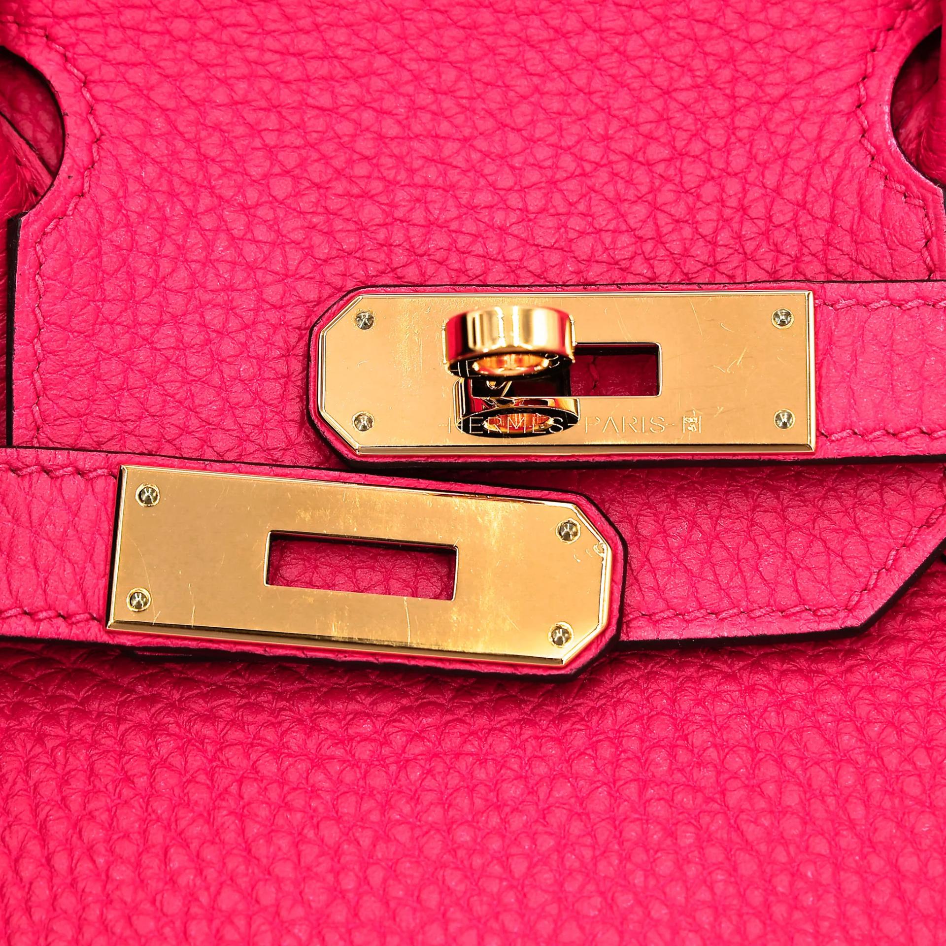 Very Good ( Rank A) HERMÈS Birkin 30 Rose Extreme (I6) Clemence Gold hardware D (2019) - 15