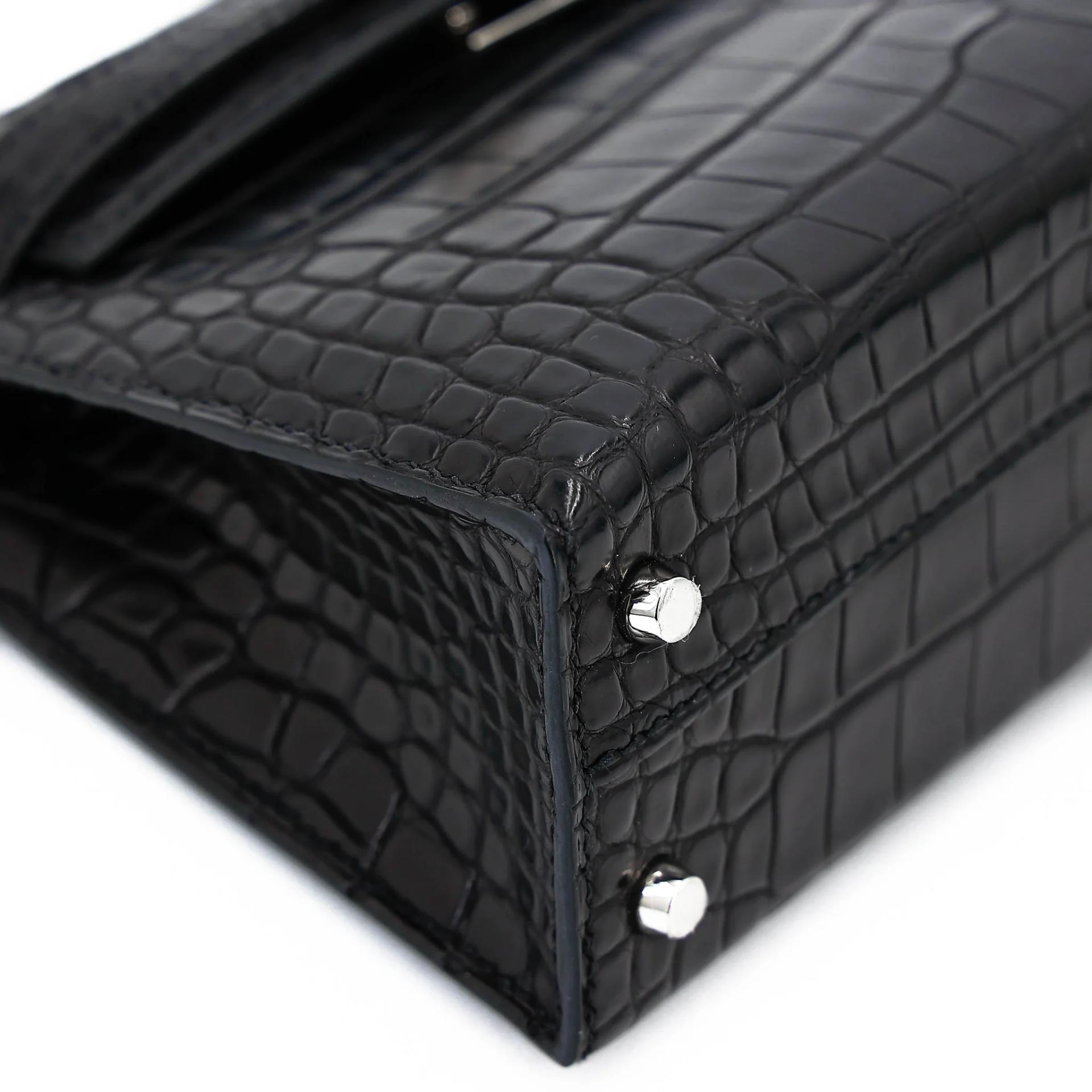 Very Good ( Rank A) HERMÈS Mini Kelly II Noir (89) Matte Alligator Palladium hardware C (2018) - 9