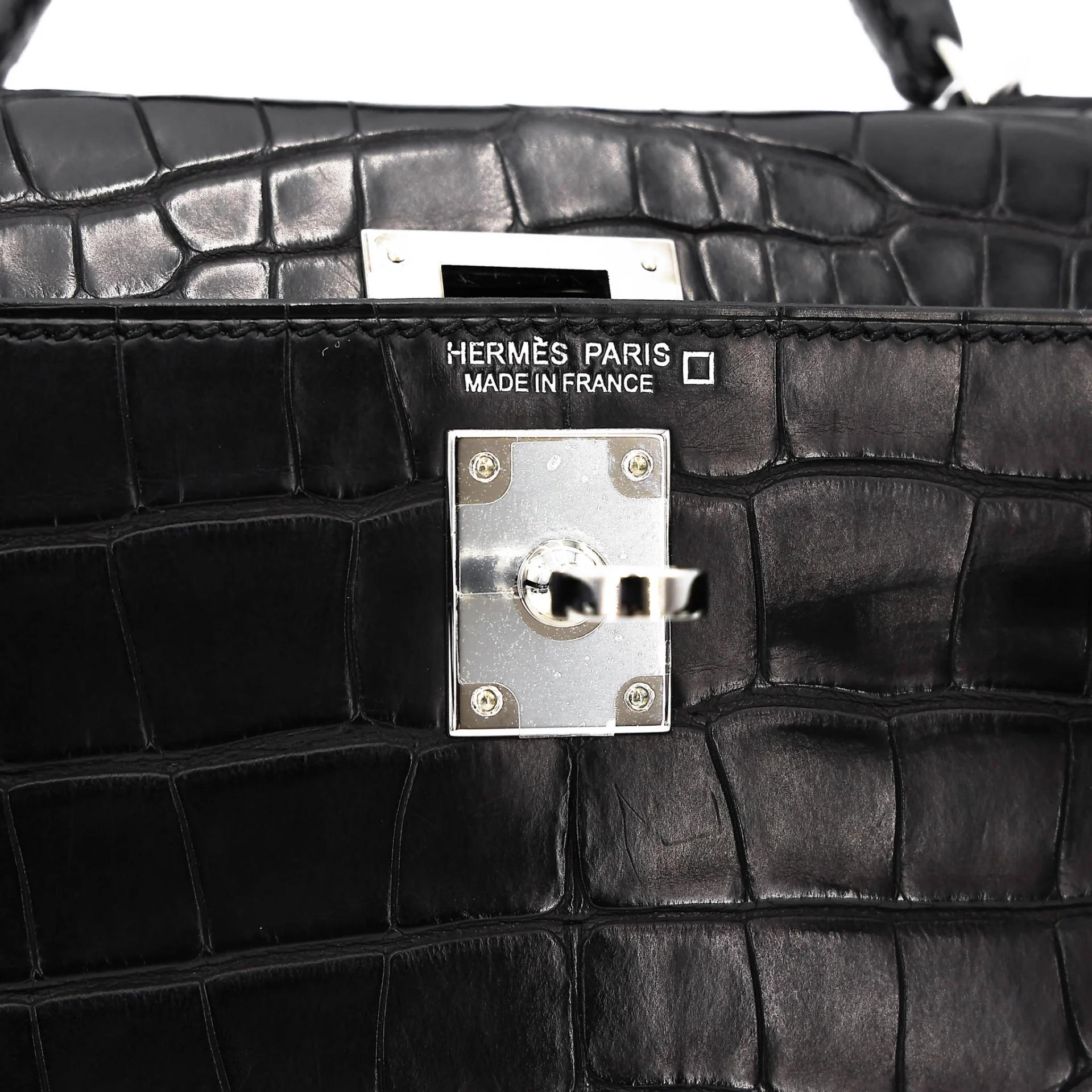 Very Good ( Rank A) HERMÈS Mini Kelly II Noir (89) Matte Alligator Palladium hardware C (2018) - 20