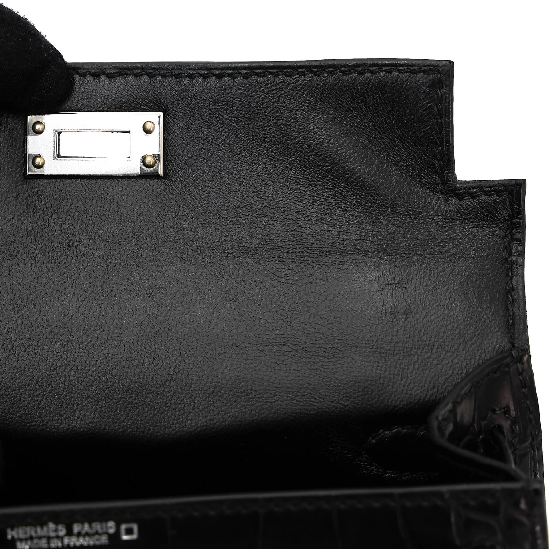 Very Good ( Rank A) HERMÈS Mini Kelly II Noir (89) Matte Alligator Palladium hardware C (2018) - 19