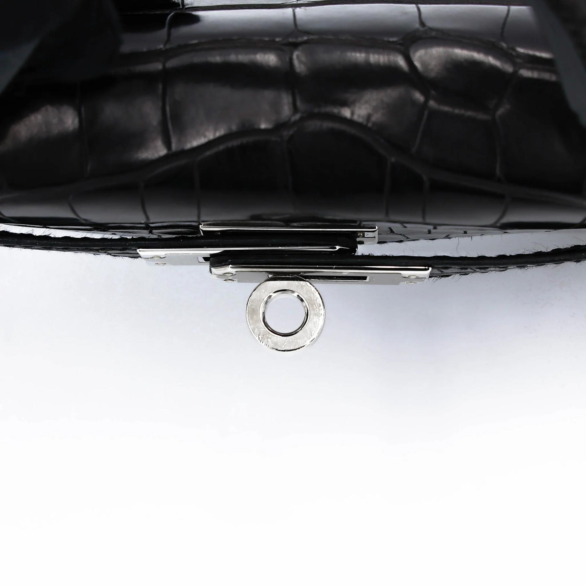 Very Good ( Rank A) HERMÈS Mini Kelly II Noir (89) Matte Alligator Palladium hardware C (2018) - 13