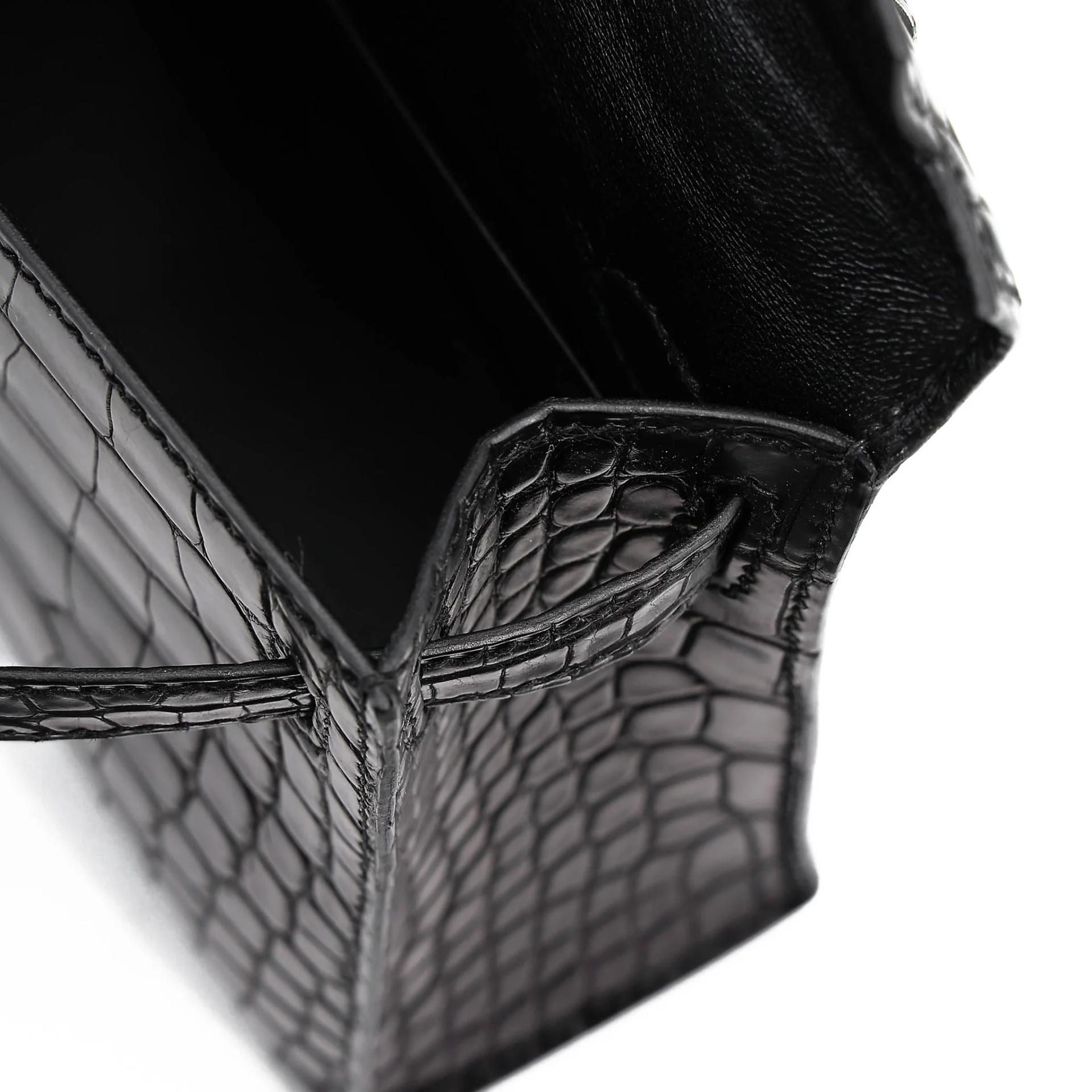 Very Good ( Rank A) HERMÈS Mini Kelly II Noir (89) Matte Alligator Palladium hardware C (2018) - 22
