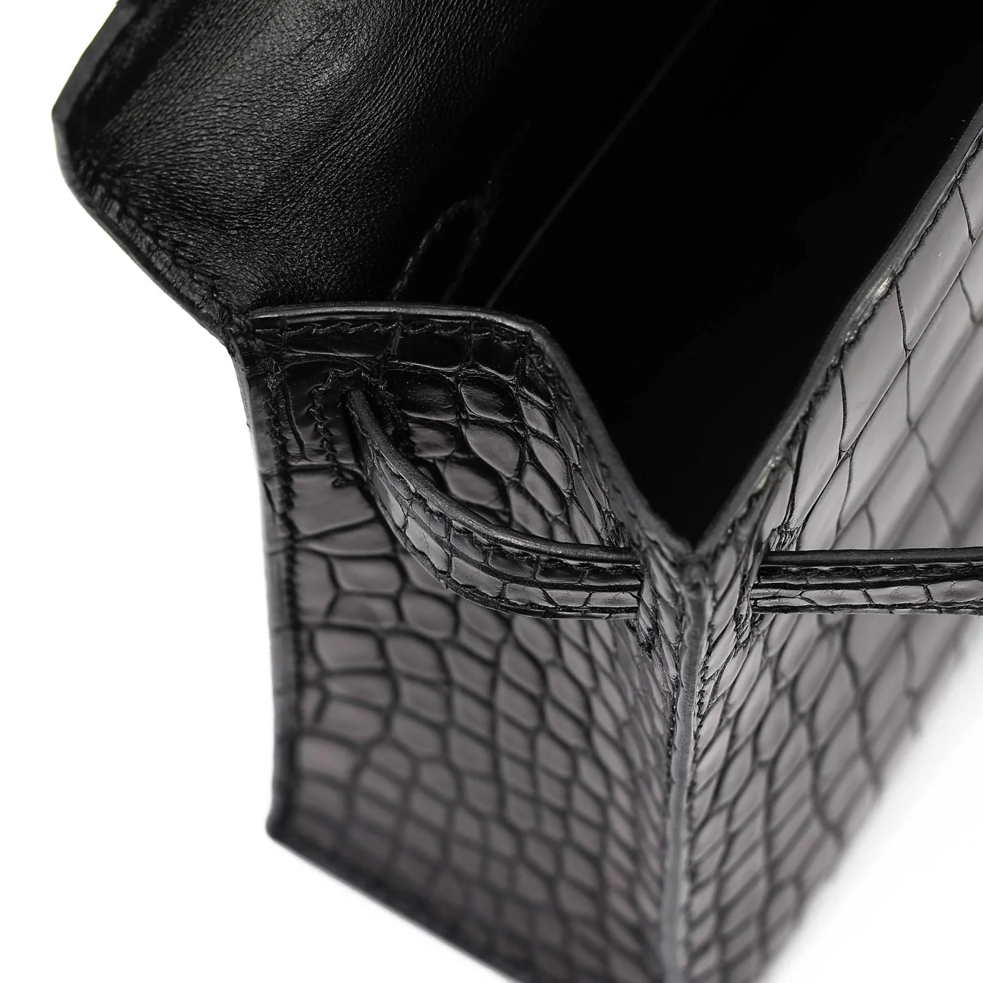 Very Good ( Rank A) HERMÈS Mini Kelly II Noir (89) Matte Alligator Palladium hardware C (2018) - 23
