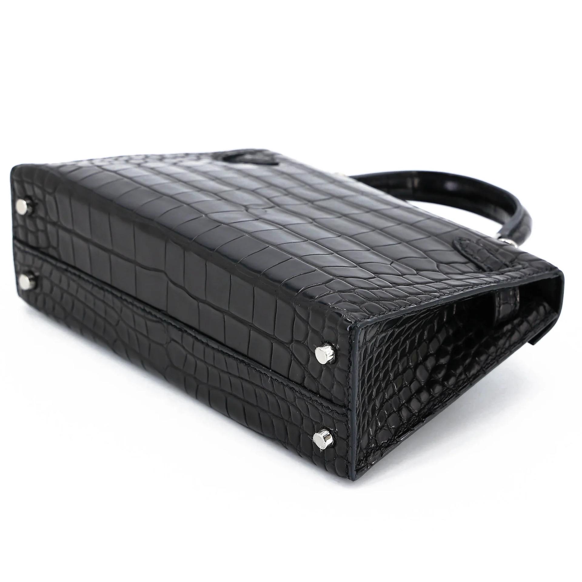 Very Good ( Rank A) HERMÈS Mini Kelly II Noir (89) Matte Alligator Palladium hardware C (2018) - 6