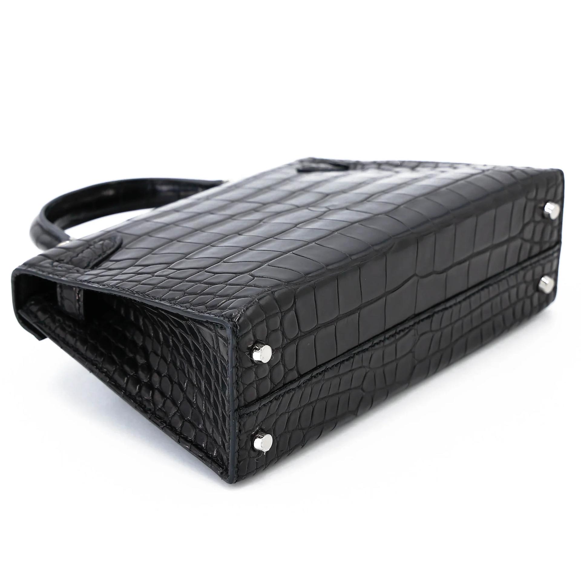 Very Good ( Rank A) HERMÈS Mini Kelly II Noir (89) Matte Alligator Palladium hardware C (2018) - 7