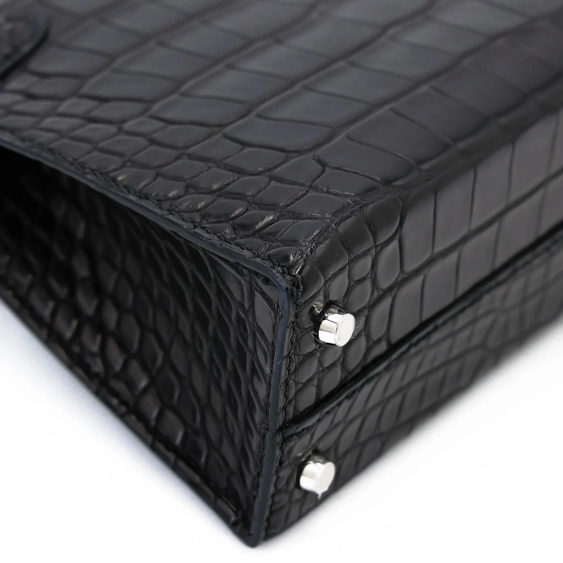 Very Good ( Rank A) HERMÈS Mini Kelly II Noir (89) Matte Alligator Palladium hardware C (2018) - 11