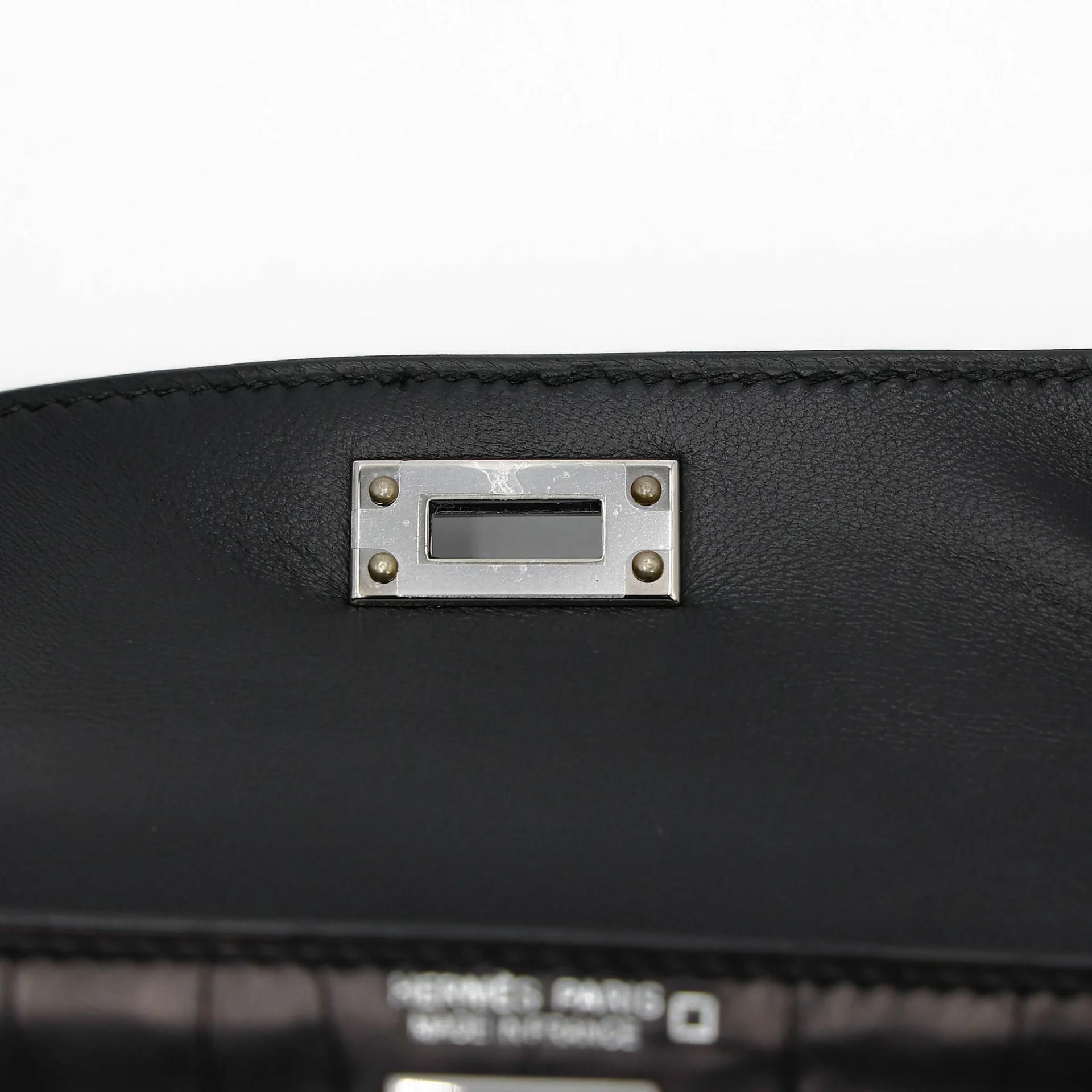 Very Good ( Rank A) HERMÈS Mini Kelly II Noir (89) Matte Alligator Palladium hardware C (2018) - 16