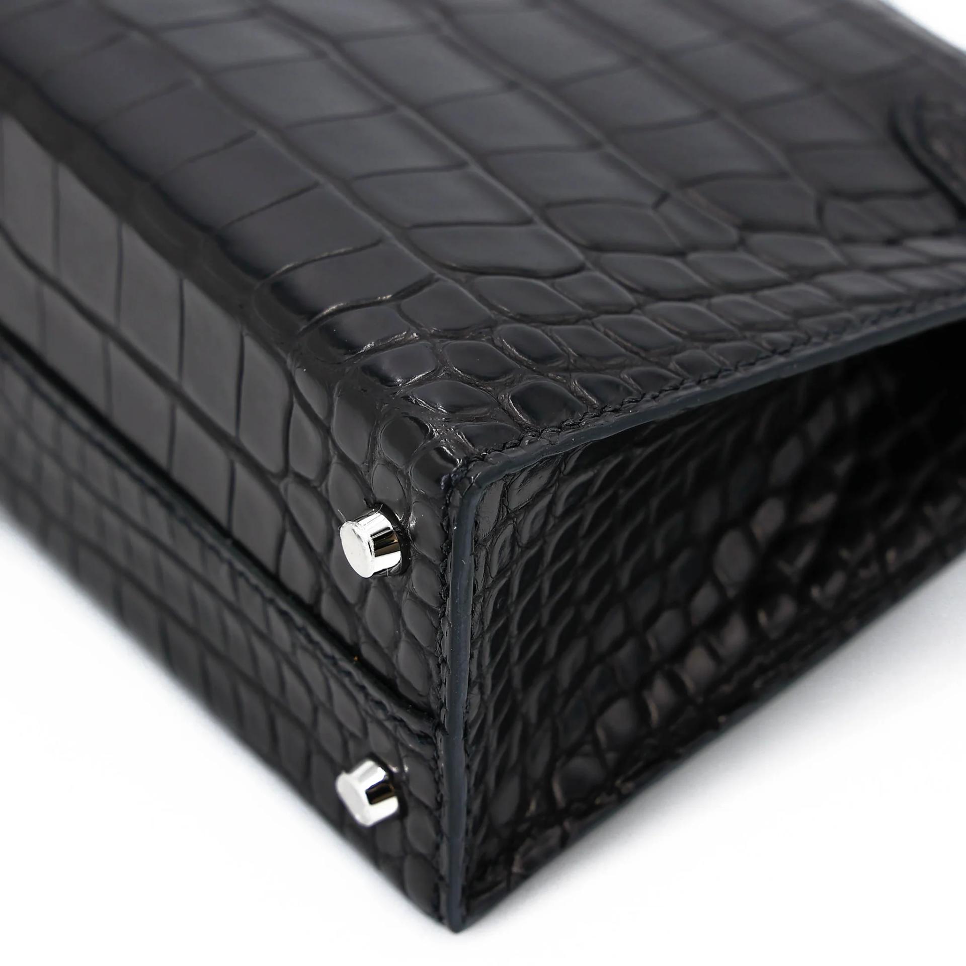 Very Good ( Rank A) HERMÈS Mini Kelly II Noir (89) Matte Alligator Palladium hardware C (2018) - 10
