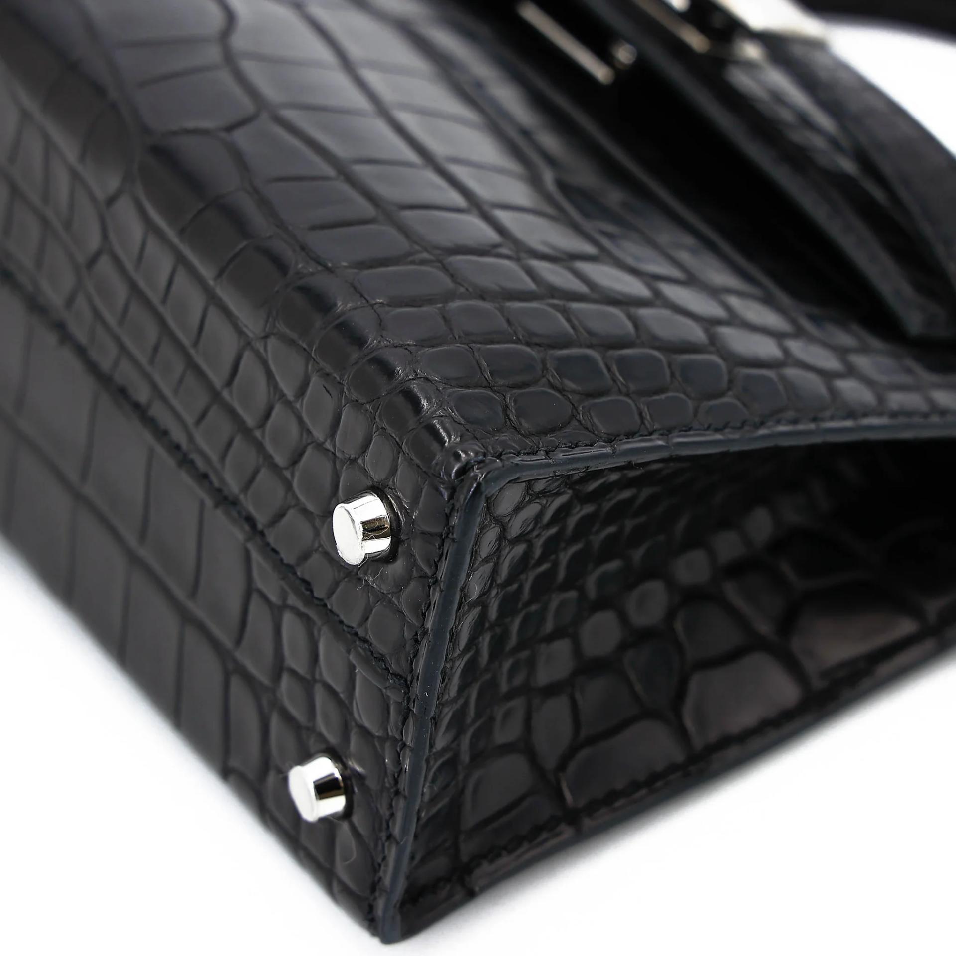Very Good ( Rank A) HERMÈS Mini Kelly II Noir (89) Matte Alligator Palladium hardware C (2018) - 8