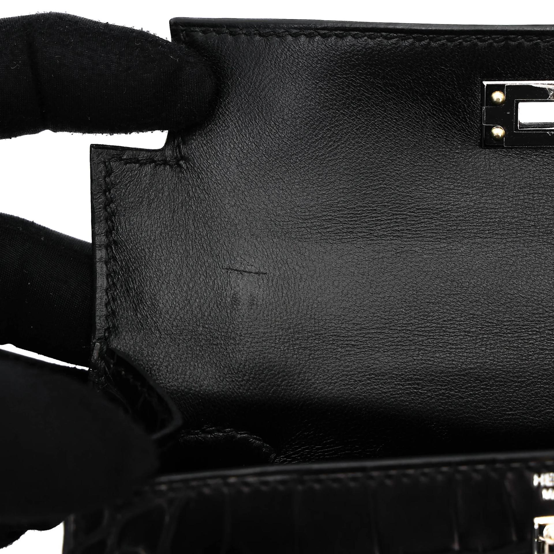 Very Good ( Rank A) HERMÈS Mini Kelly II Noir (89) Matte Alligator Palladium hardware C (2018) - 18