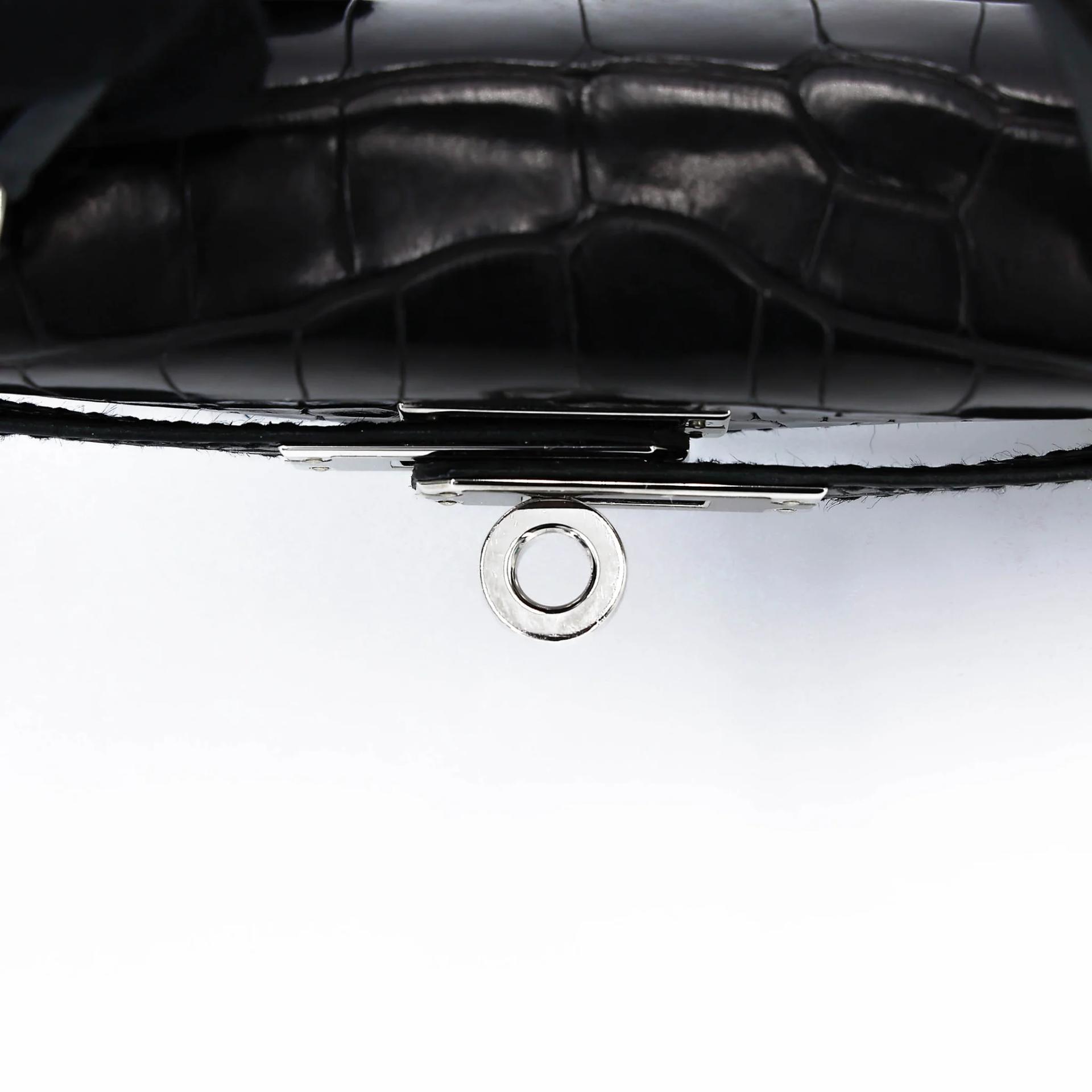 Very Good ( Rank A) HERMÈS Mini Kelly II Noir (89) Matte Alligator Palladium hardware C (2018) - 14