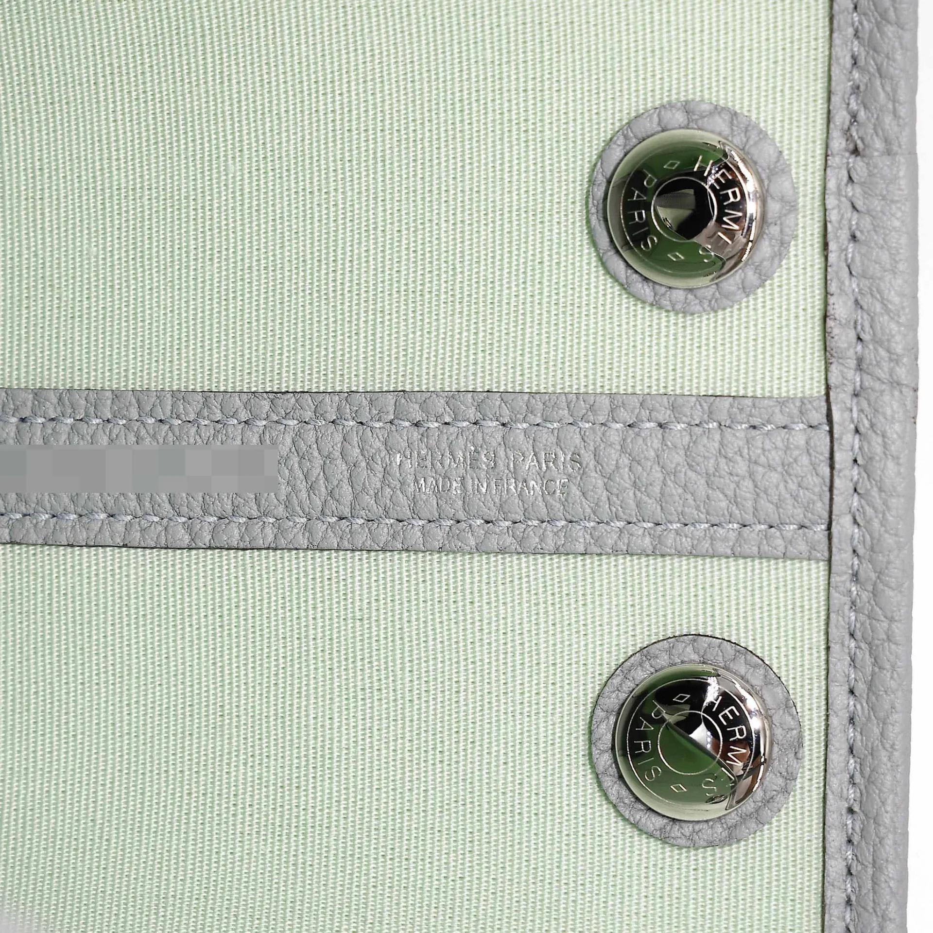Brand New ( Rank N ) HERMÈS Neo Garden Party 23 Vert Peppermint (N3) Gris Pantin (P0) Toile Officier canvas Negonda Palladium hardware G (2026) - 12