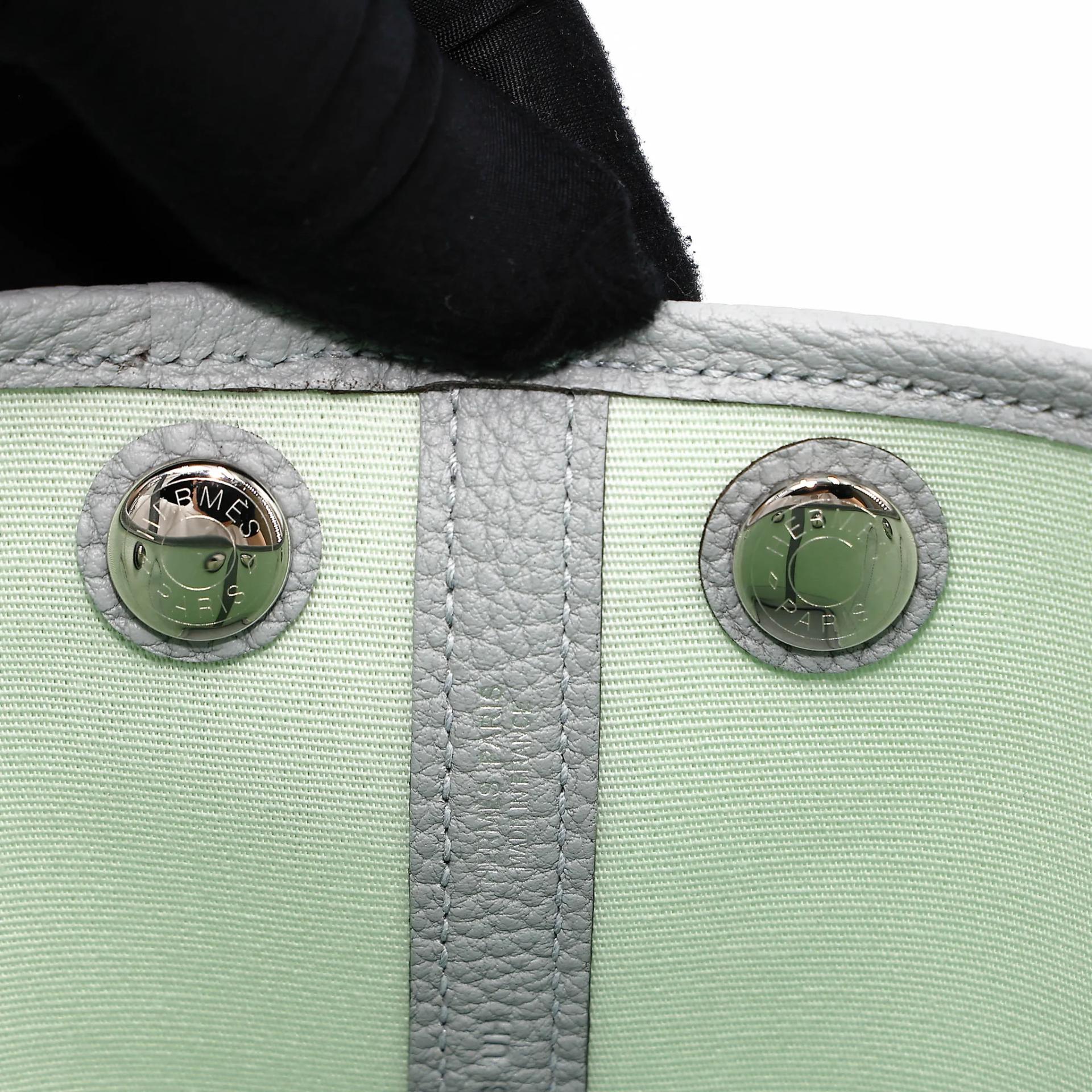 Brand New ( Rank N ) HERMÈS Neo Garden Party 23 Vert Peppermint (N3) Gris Pantin (P0) Toile Officier canvas Negonda Palladium hardware G (2026) - 11