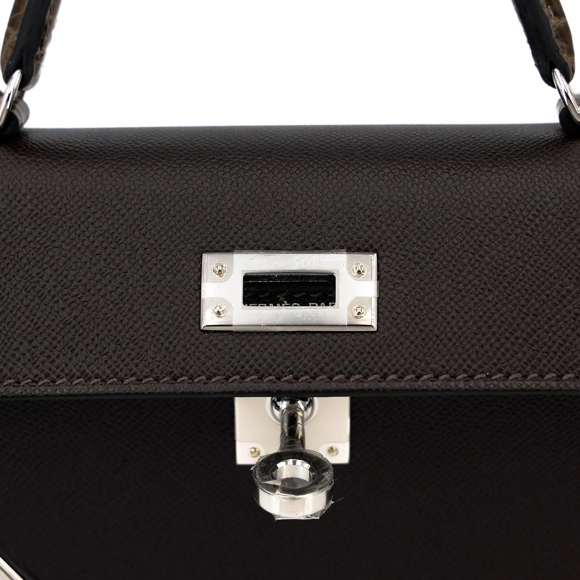 Brand New ( Rank N ) HERMÈS Mini Kelly II Touch Bai Brun(T3) Gris Elephant (8C) Madame Shiny Alligator Palladium hardware G (2026) - 10