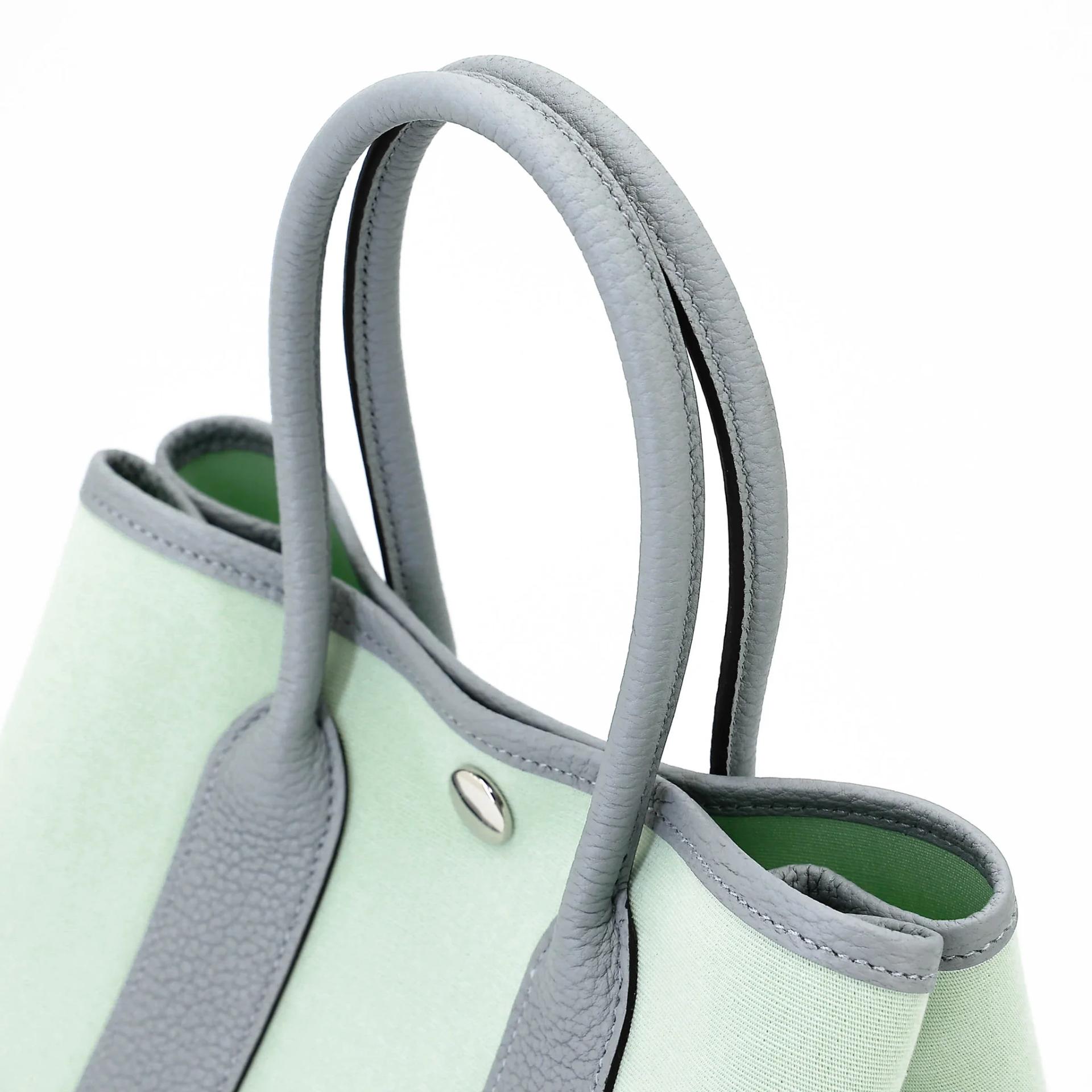 Brand New ( Rank N ) HERMÈS Neo Garden Party 23 Vert Peppermint (N3) Gris Pantin (P0) Toile Officier canvas Negonda Palladium hardware G (2026) - 3