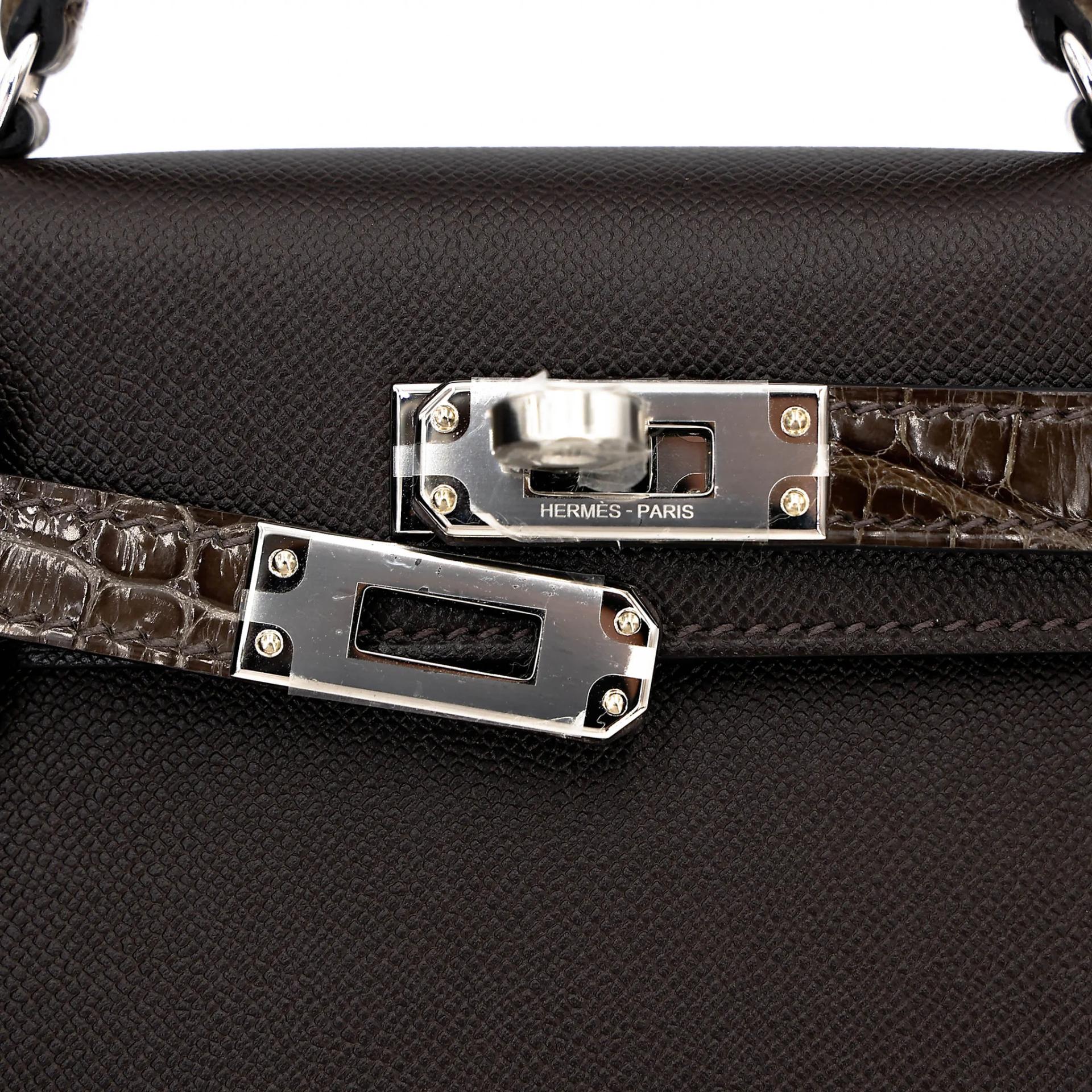 Brand New ( Rank N ) HERMÈS Mini Kelly II Touch Bai Brun(T3) Gris Elephant (8C) Madame Shiny Alligator Palladium hardware G (2026) - 8
