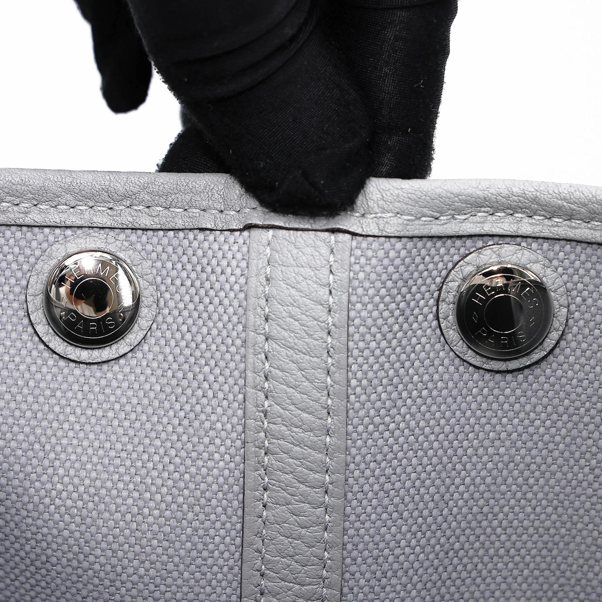 Brand New ( Rank N ) HERMÈS Garden Party TPM Gris Pantin (P0) Toile H canvas Negonda Palladium hardware G (2026) - 10