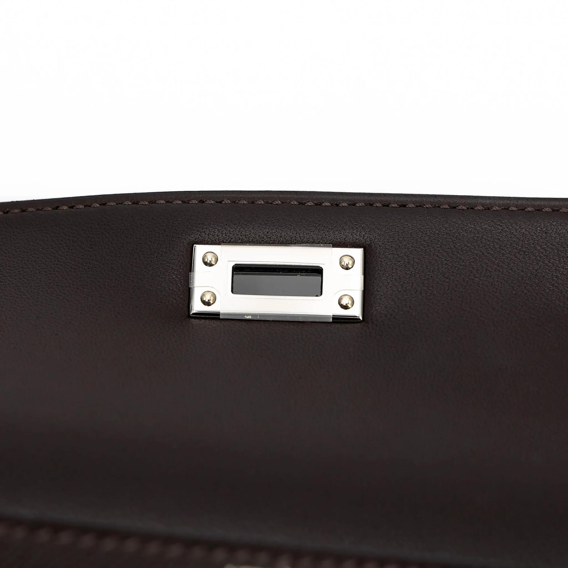 Brand New ( Rank N ) HERMÈS Mini Kelly II Touch Bai Brun(T3) Gris Elephant (8C) Madame Shiny Alligator Palladium hardware G (2026) - 11