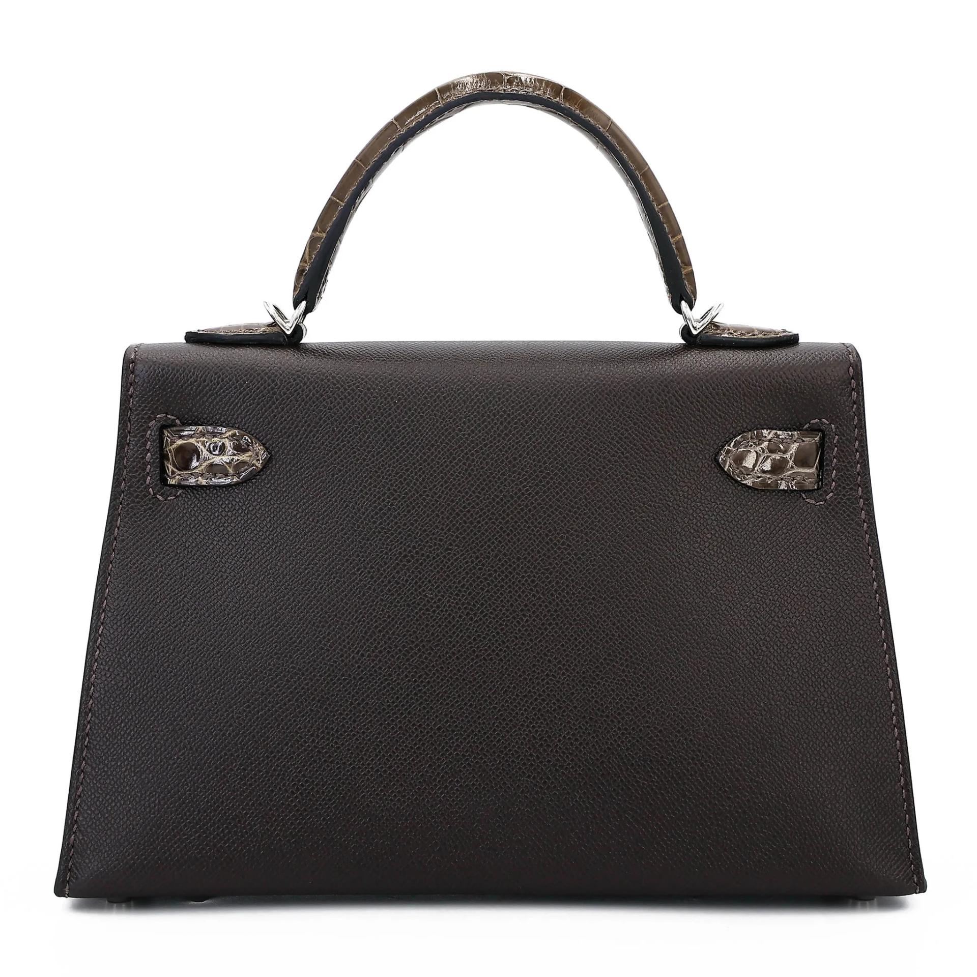 Brand New ( Rank N ) HERMÈS Mini Kelly II Touch Bai Brun(T3) Gris Elephant (8C) Madame Shiny Alligator Palladium hardware G (2026) - 2