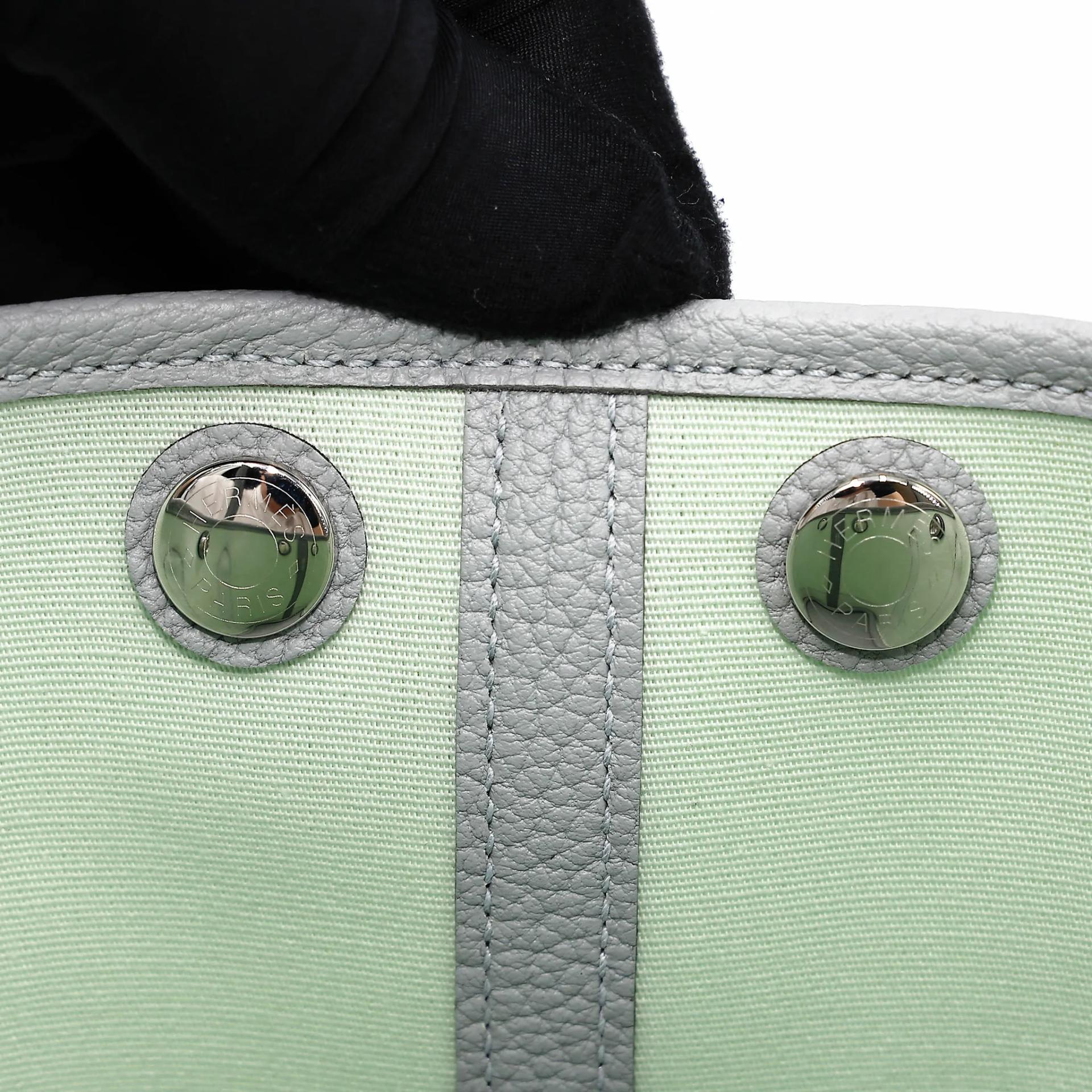 Brand New ( Rank N ) HERMÈS Neo Garden Party 23 Vert Peppermint (N3) Gris Pantin (P0) Toile Officier canvas Negonda Palladium hardware G (2026) - 10