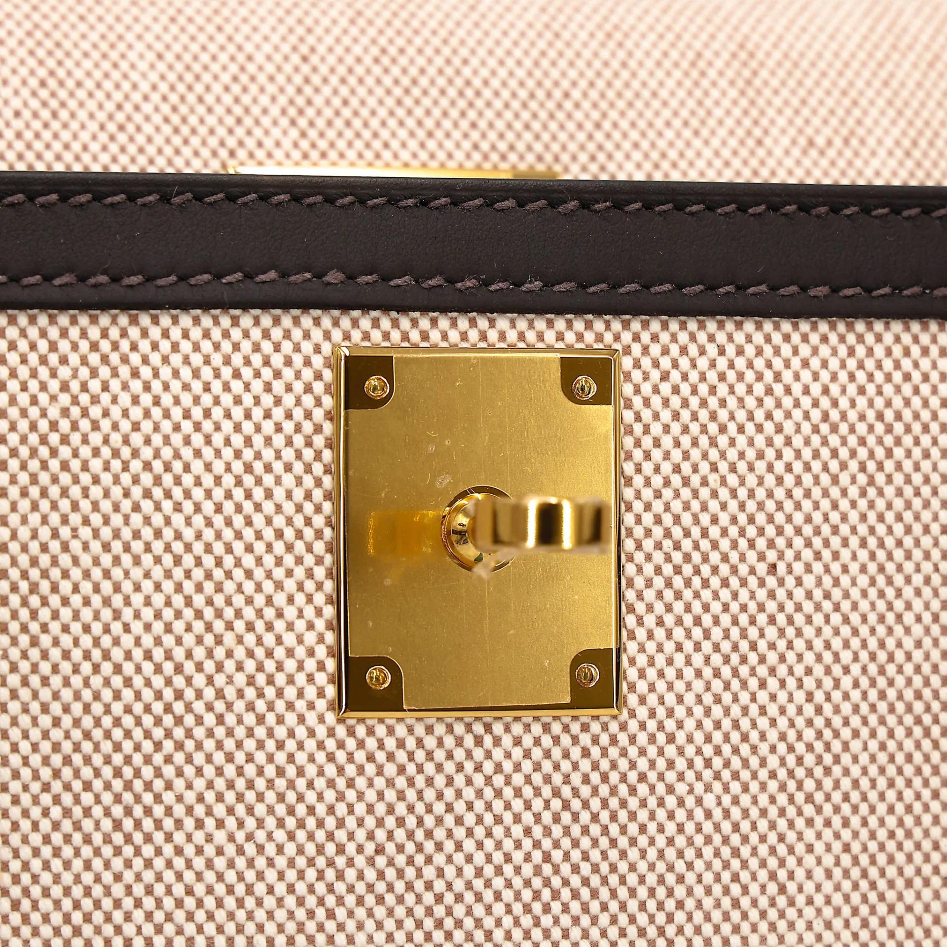 Brand New ( Rank N ) HERMÈS Kelly 28 Bai Brun(T3) Toile H canvas Swift Gold hardware K (2025) - 13