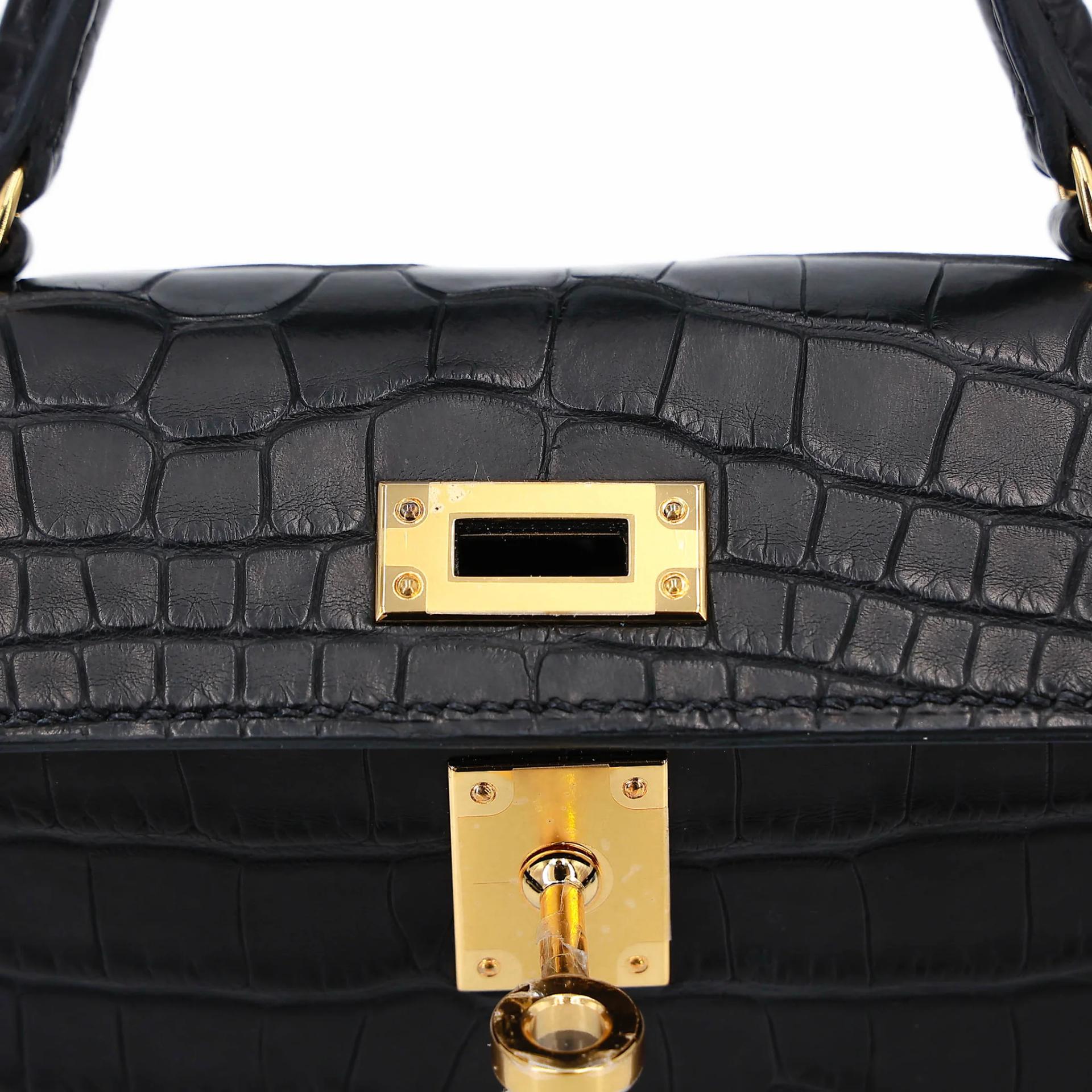 Brand New ( Rank N ) HERMÈS Mini Kelly II Noir (89) Matte Alligator Gold hardware G (2026) - 10