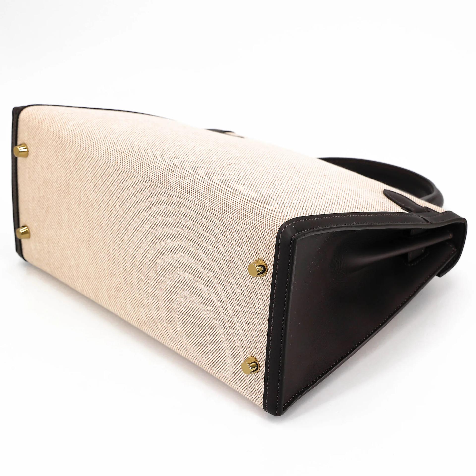 Brand New ( Rank N ) HERMÈS Kelly 28 Bai Brun(T3) Toile H canvas Swift Gold hardware K (2025) - 6