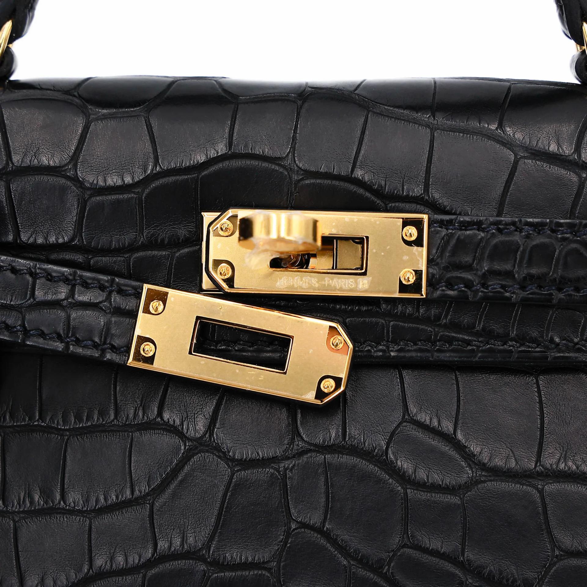 Brand New ( Rank N ) HERMÈS Mini Kelly II Noir (89) Matte Alligator Gold hardware G (2026) - 8