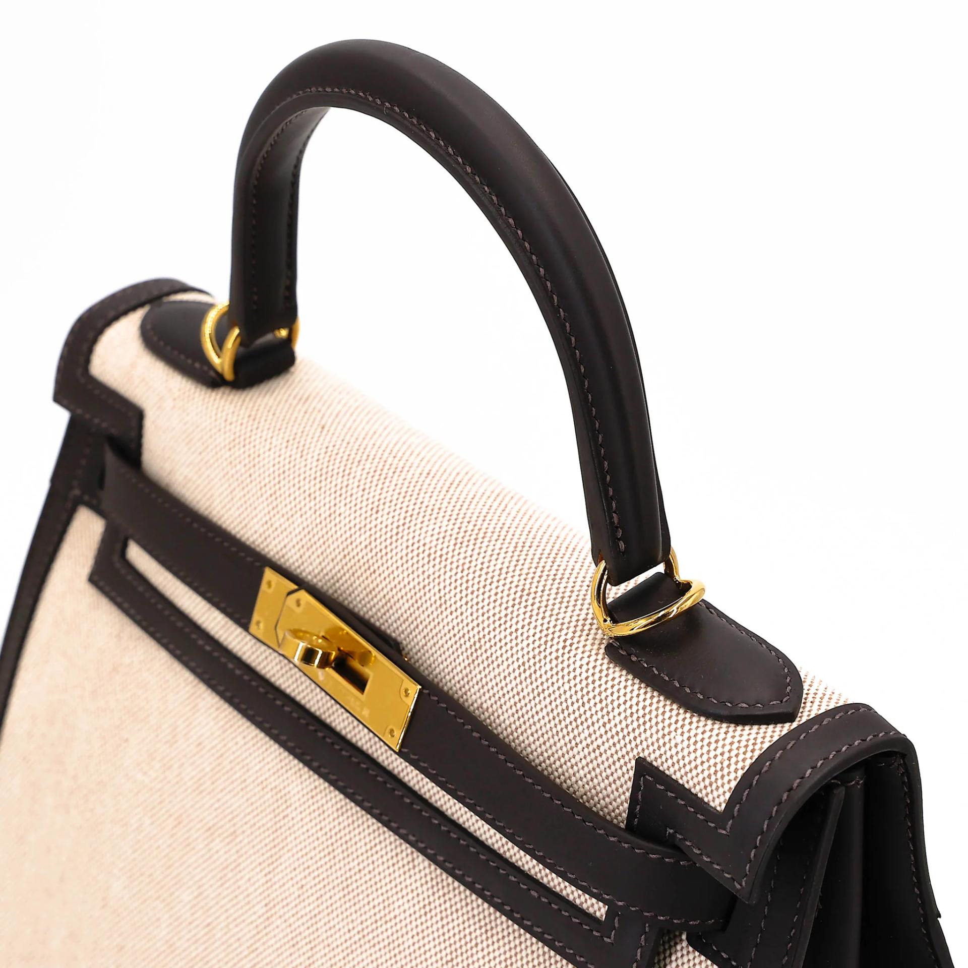 Brand New ( Rank N ) HERMÈS Kelly 28 Bai Brun(T3) Toile H canvas Swift Gold hardware K (2025) - 3