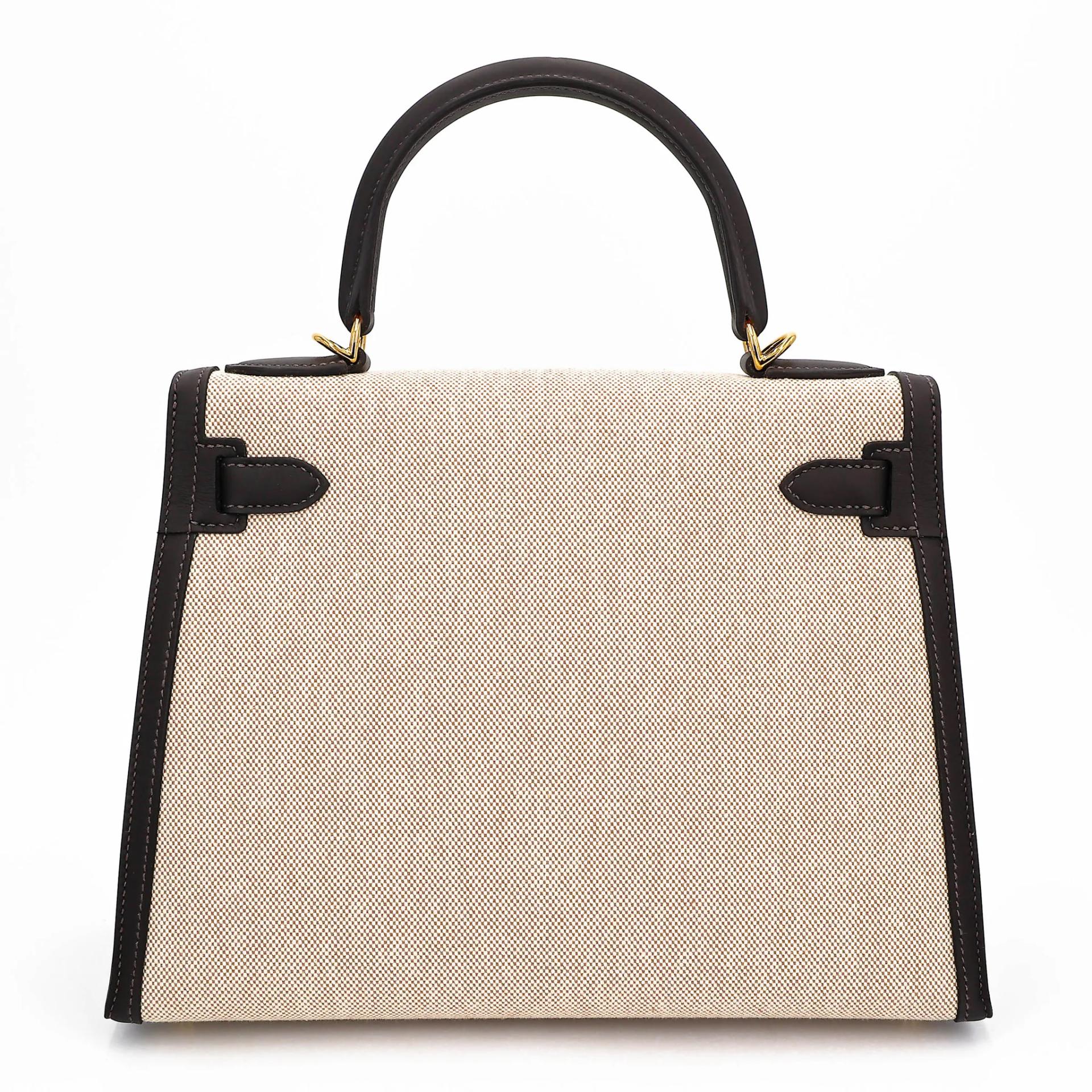 Brand New ( Rank N ) HERMÈS Kelly 28 Bai Brun(T3) Toile H canvas Swift Gold hardware K (2025) - 2