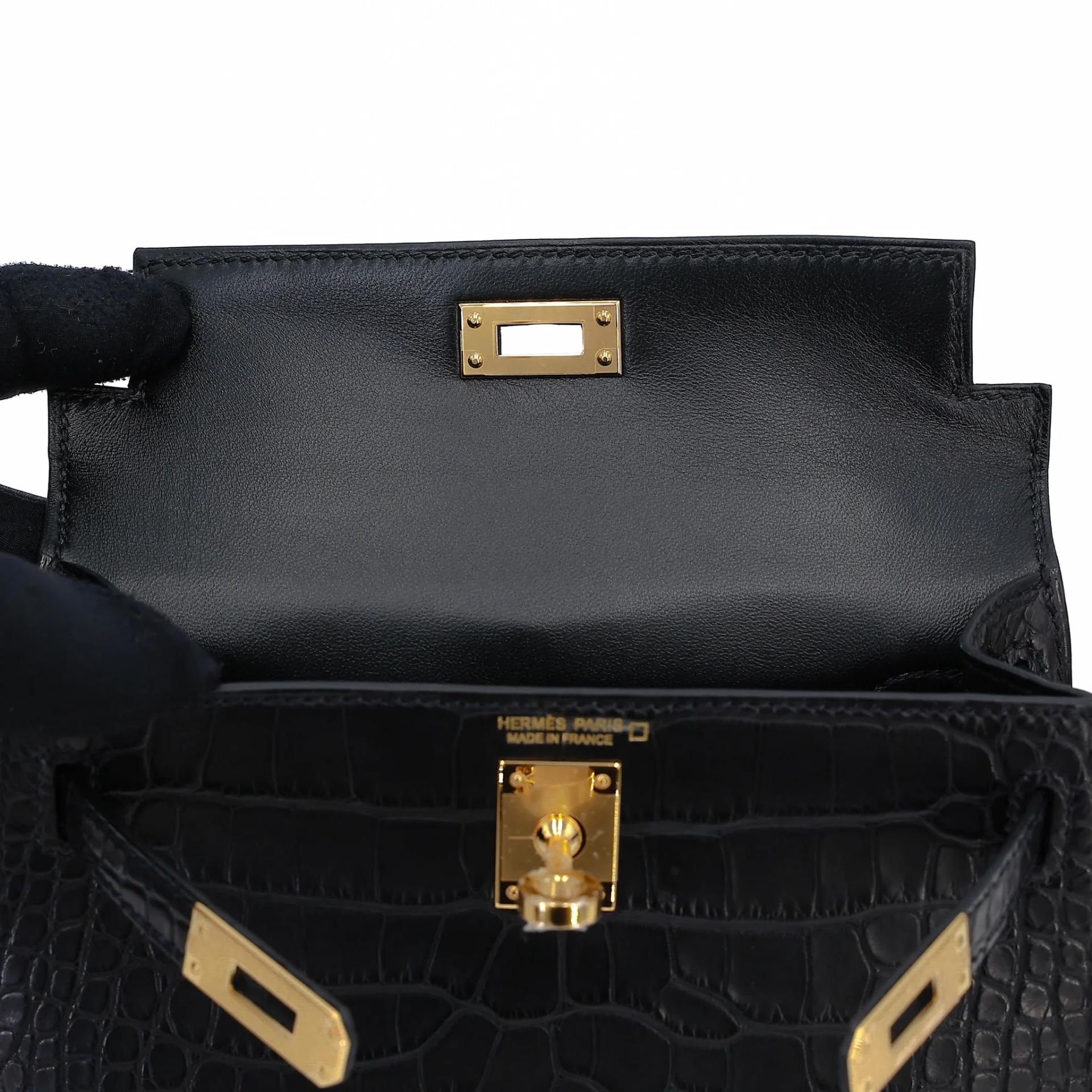 Brand New ( Rank N ) HERMÈS Mini Kelly II Noir (89) Matte Alligator Gold hardware G (2026) - 12