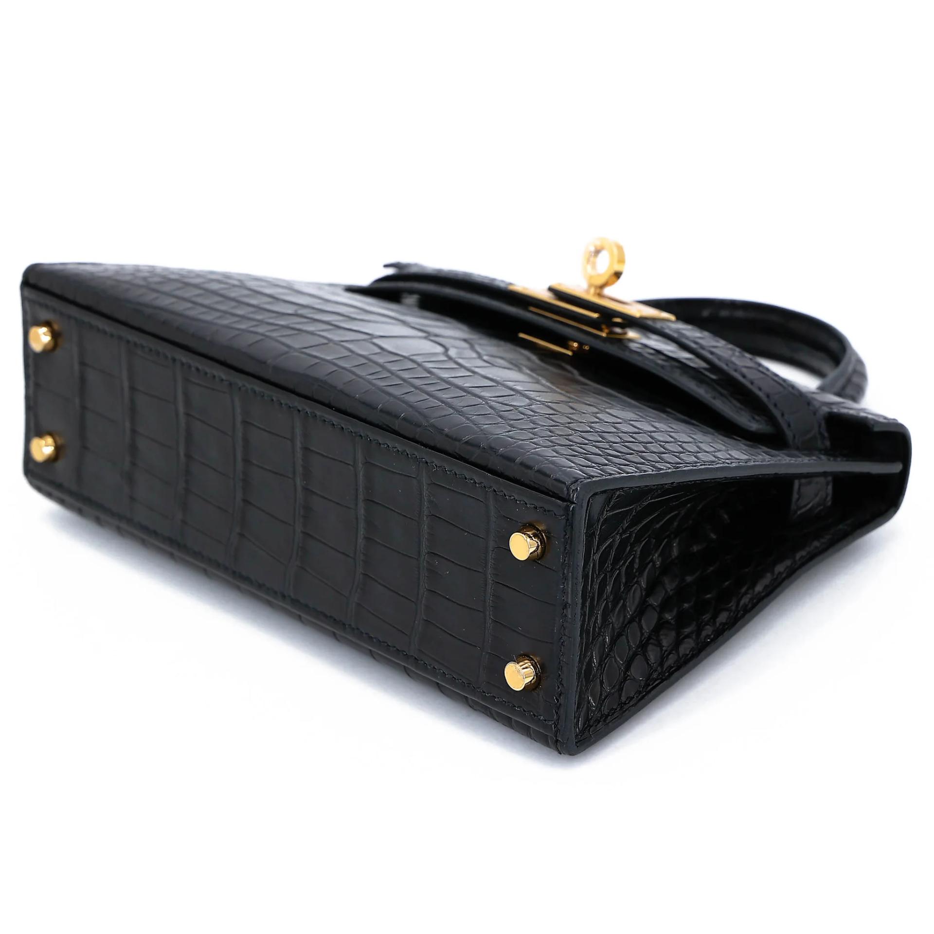 Brand New ( Rank N ) HERMÈS Mini Kelly II Noir (89) Matte Alligator Gold hardware G (2026) - 4
