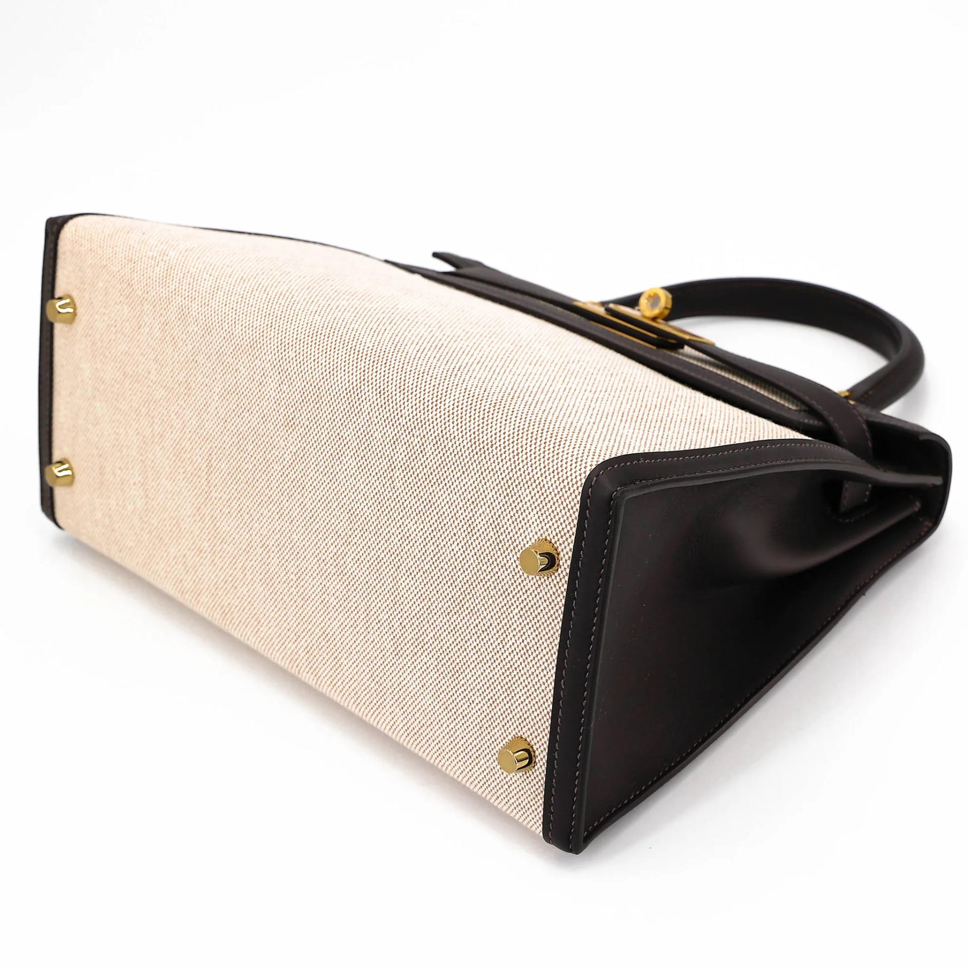 Brand New ( Rank N ) HERMÈS Kelly 28 Bai Brun(T3) Toile H canvas Swift Gold hardware K (2025) - 4