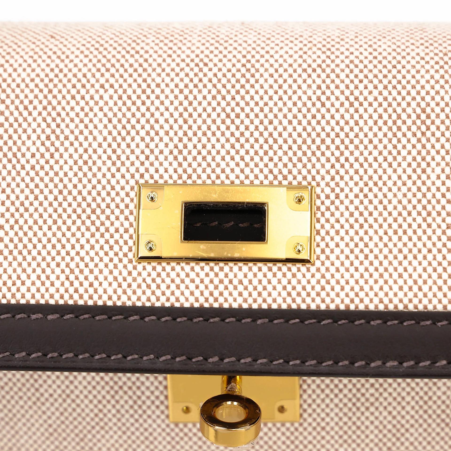 Brand New ( Rank N ) HERMÈS Kelly 28 Bai Brun(T3) Toile H canvas Swift Gold hardware K (2025) - 10