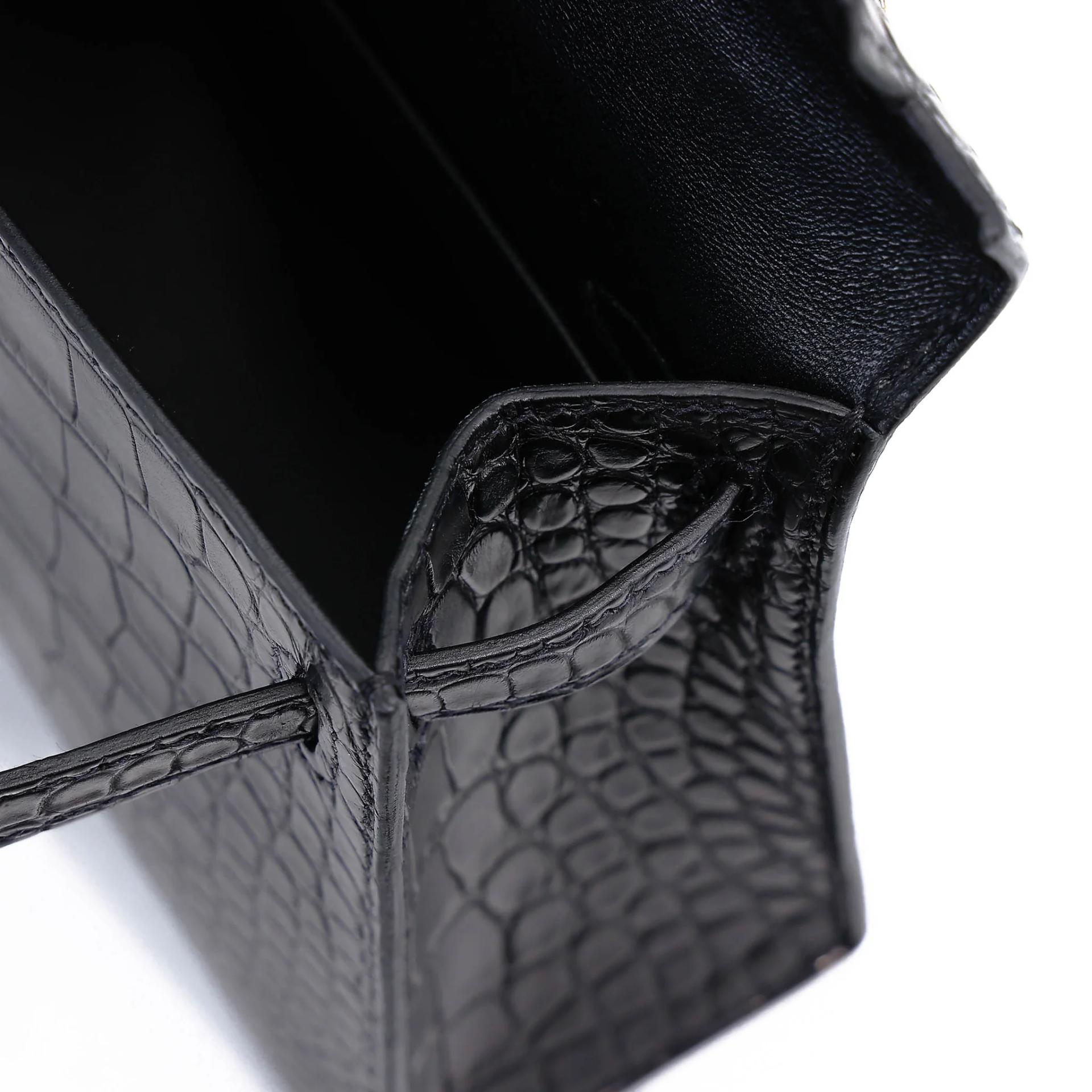 Brand New ( Rank N ) HERMÈS Mini Kelly II Noir (89) Matte Alligator Gold hardware G (2026) - 15