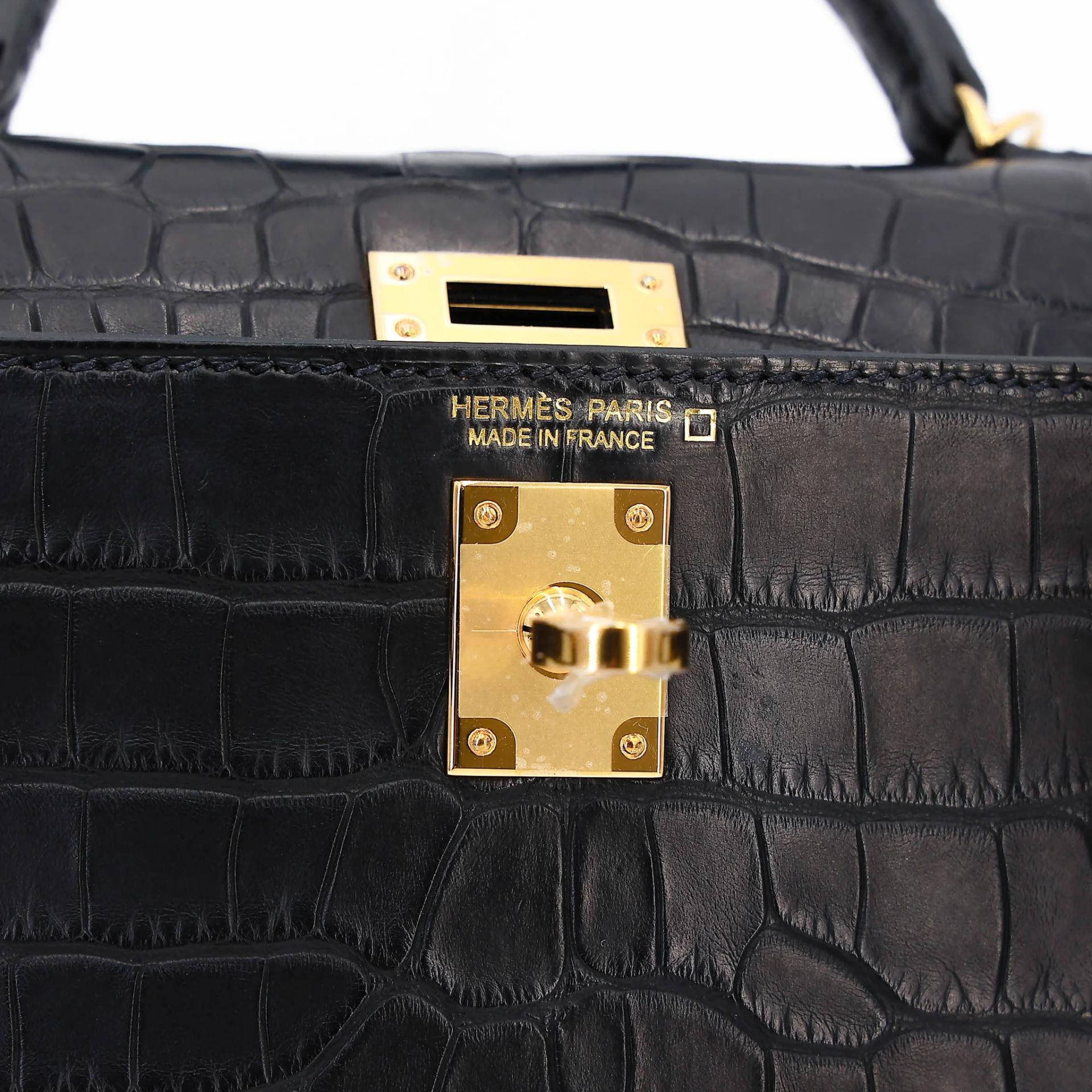 Brand New ( Rank N ) HERMÈS Mini Kelly II Noir (89) Matte Alligator Gold hardware G (2026) - 13