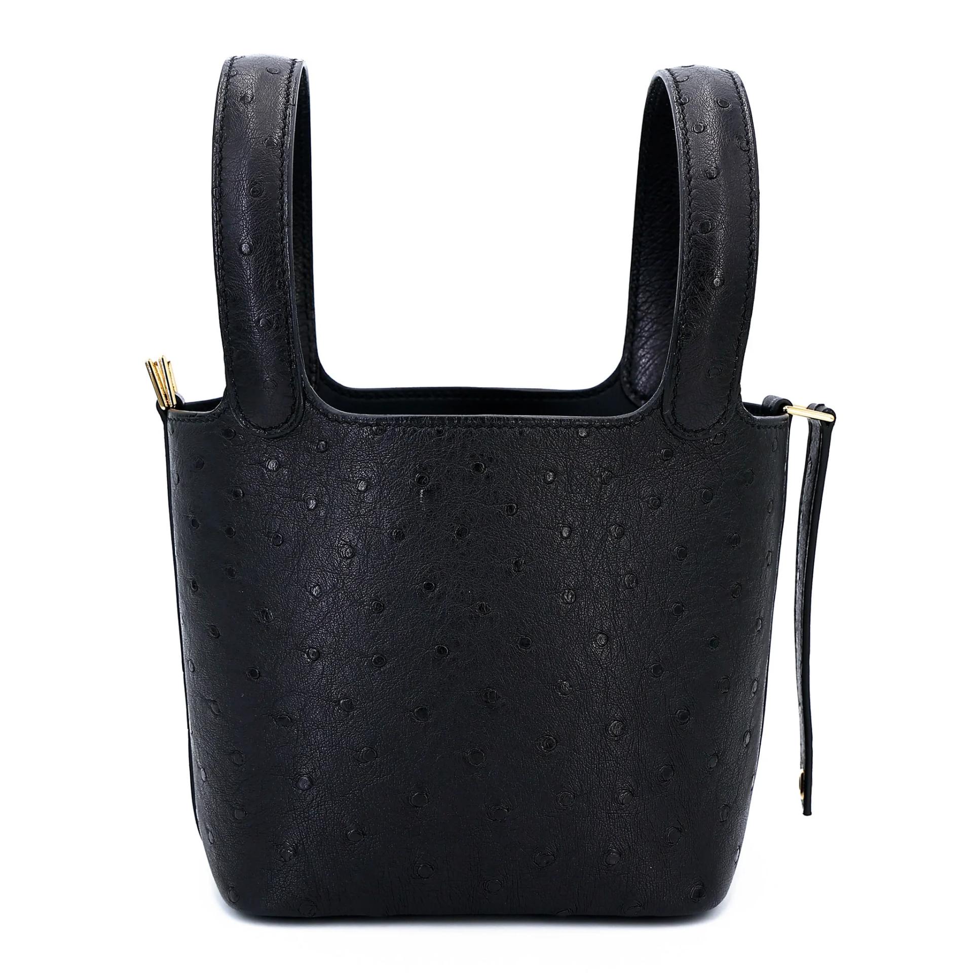 Unused ( Rank NS ) HERMÈS Picotin Lock Micro 14 Noir (89) Ostrich Gold hardware W (2024) - 5