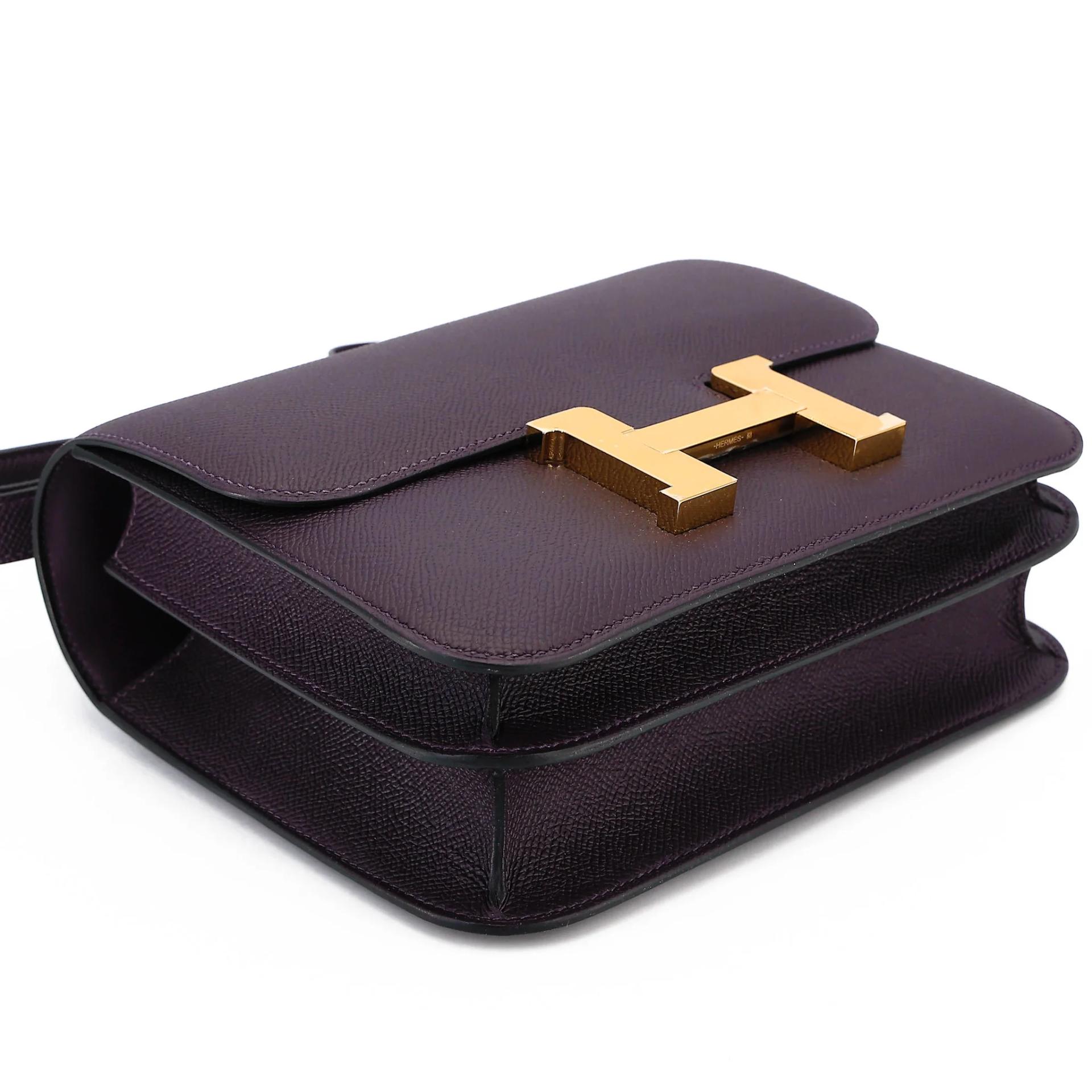 Unused ( Rank NS ) HERMÈS Constance 24 Raisin (59) Epsom Gold hardware D (2019) - 5