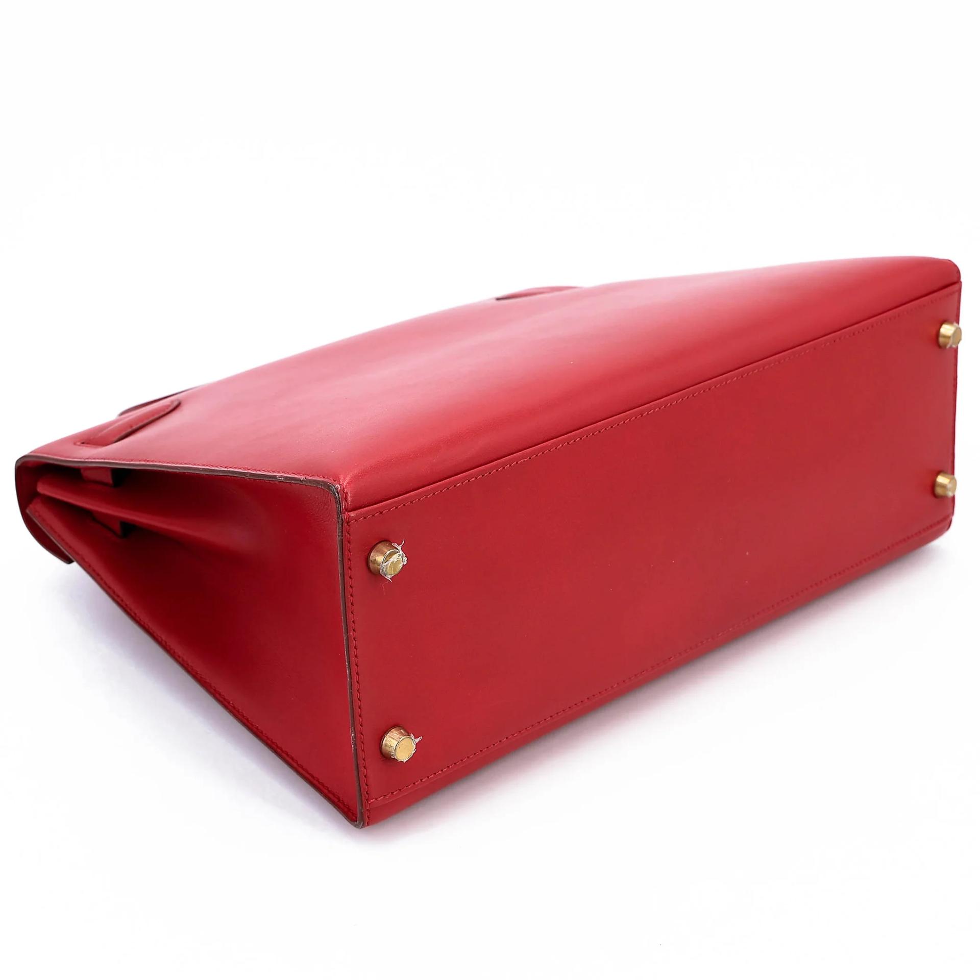 Good ( Rank AB) HERMÈS Kelly 32 Sellier Rouge Vif (53) Box-calf Gold hardware Circle X (1994) - 7