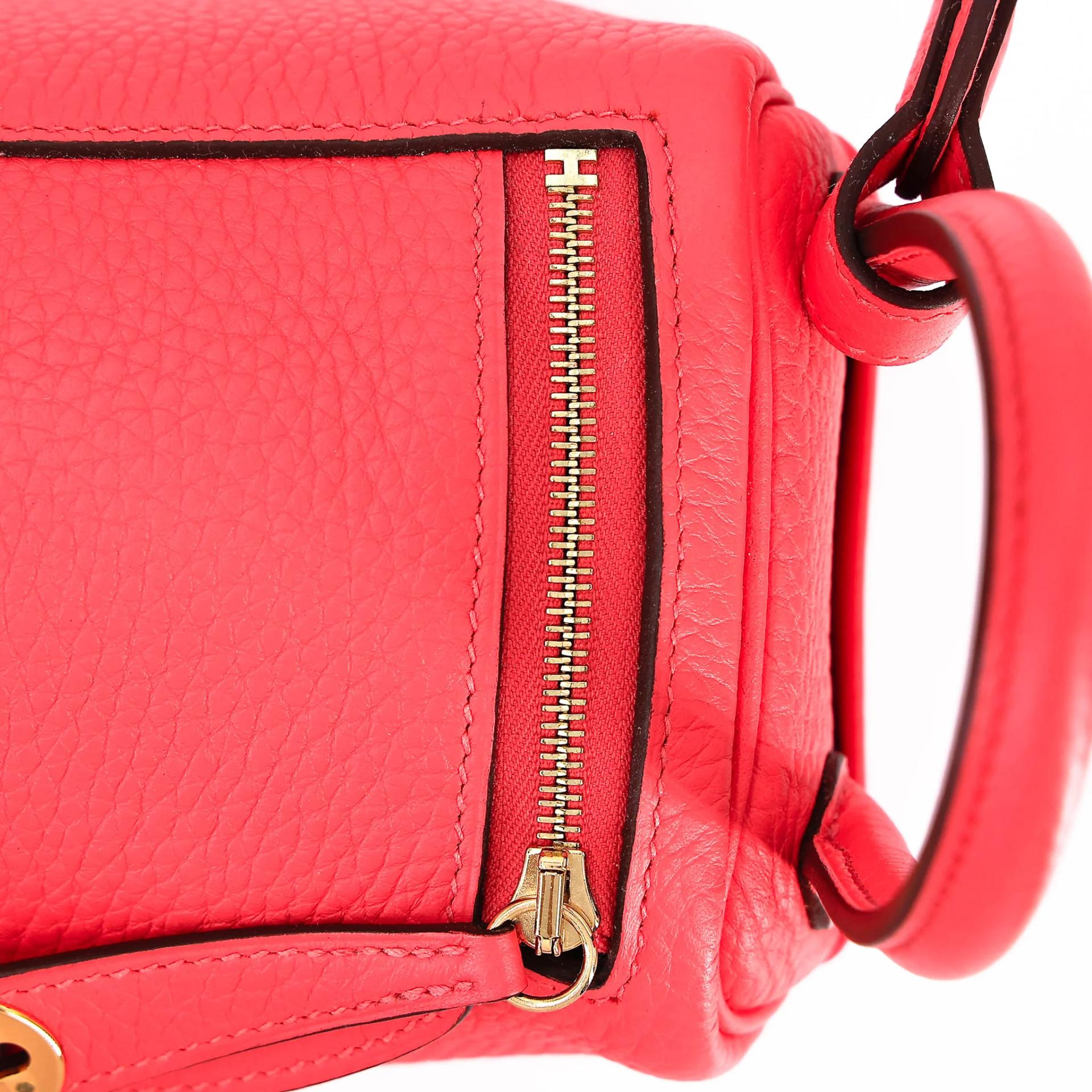 Excellent ( Rank SA ) HERMÈS Mini Lindy Rose Jaipur (T5) Clemence Gold hardware Z (2021) - 9
