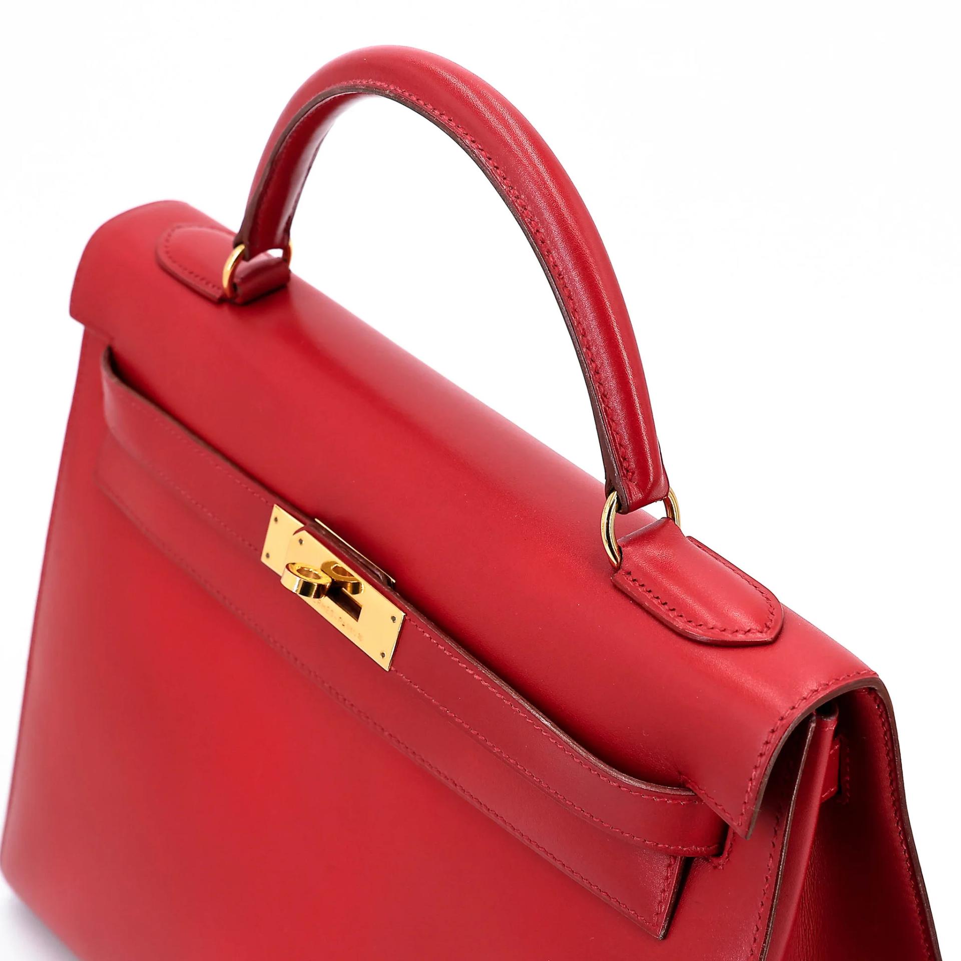 Good ( Rank AB) HERMÈS Kelly 32 Sellier Rouge Vif (53) Box-calf Gold hardware Circle X (1994) - 3
