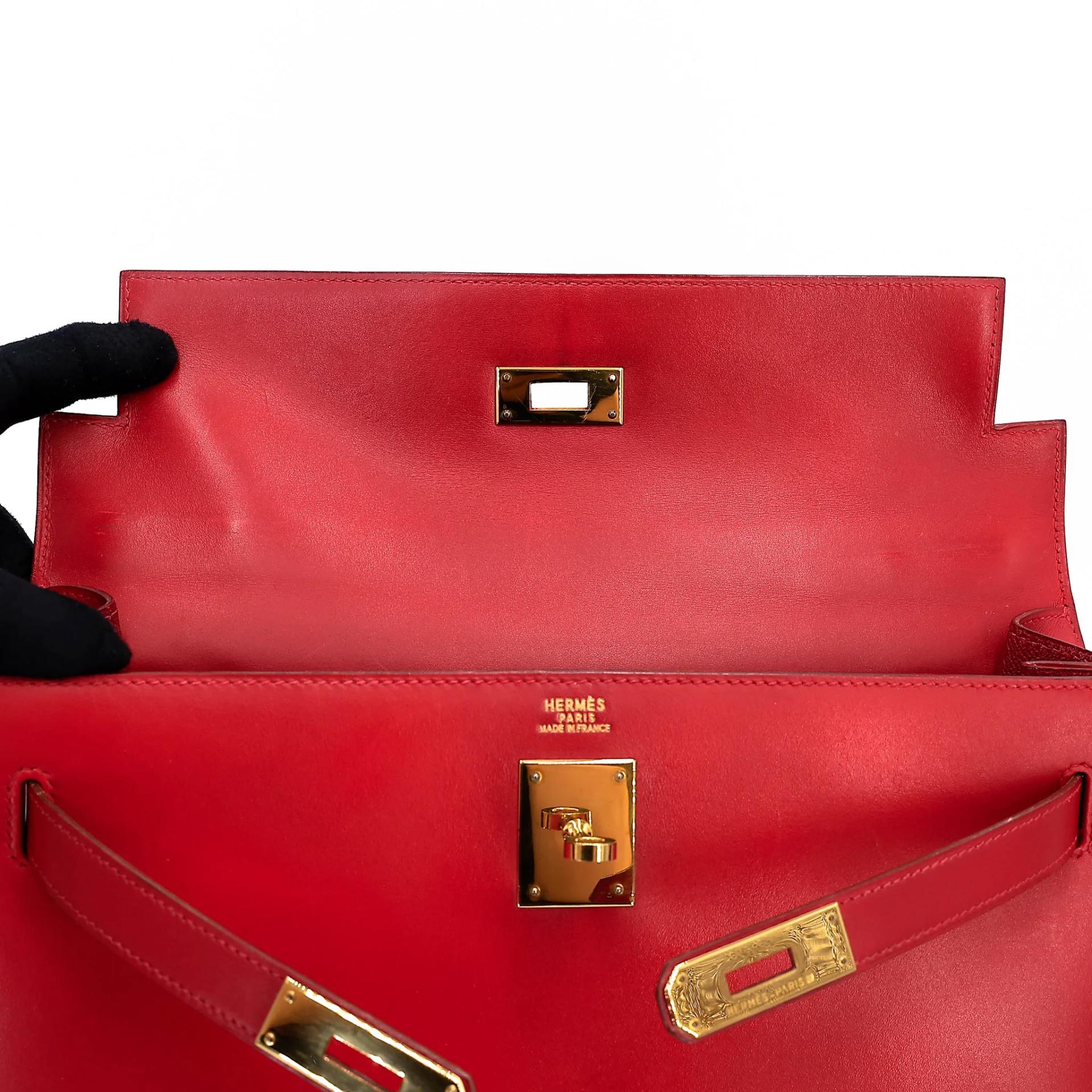 Good ( Rank AB) HERMÈS Kelly 32 Sellier Rouge Vif (53) Box-calf Gold hardware Circle X (1994) - 23