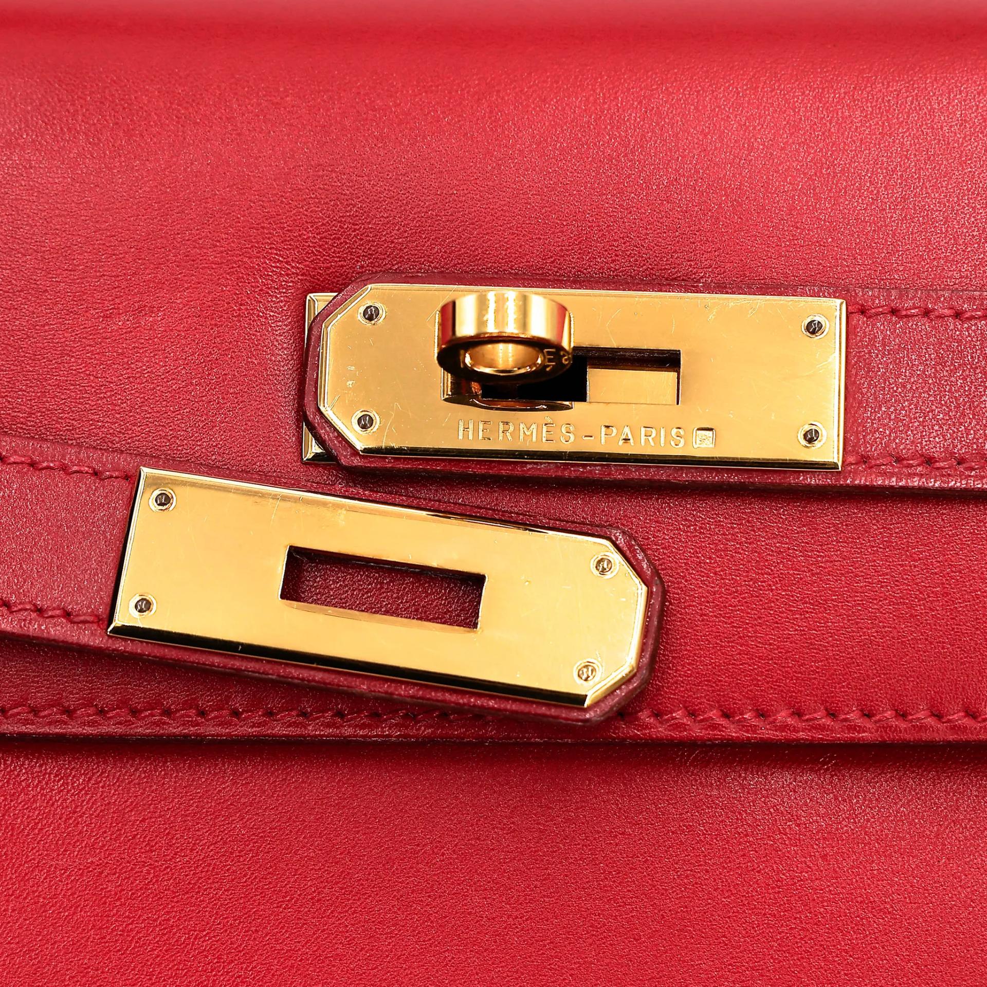 Good ( Rank AB) HERMÈS Kelly 32 Sellier Rouge Vif (53) Box-calf Gold hardware Circle X (1994) - 19