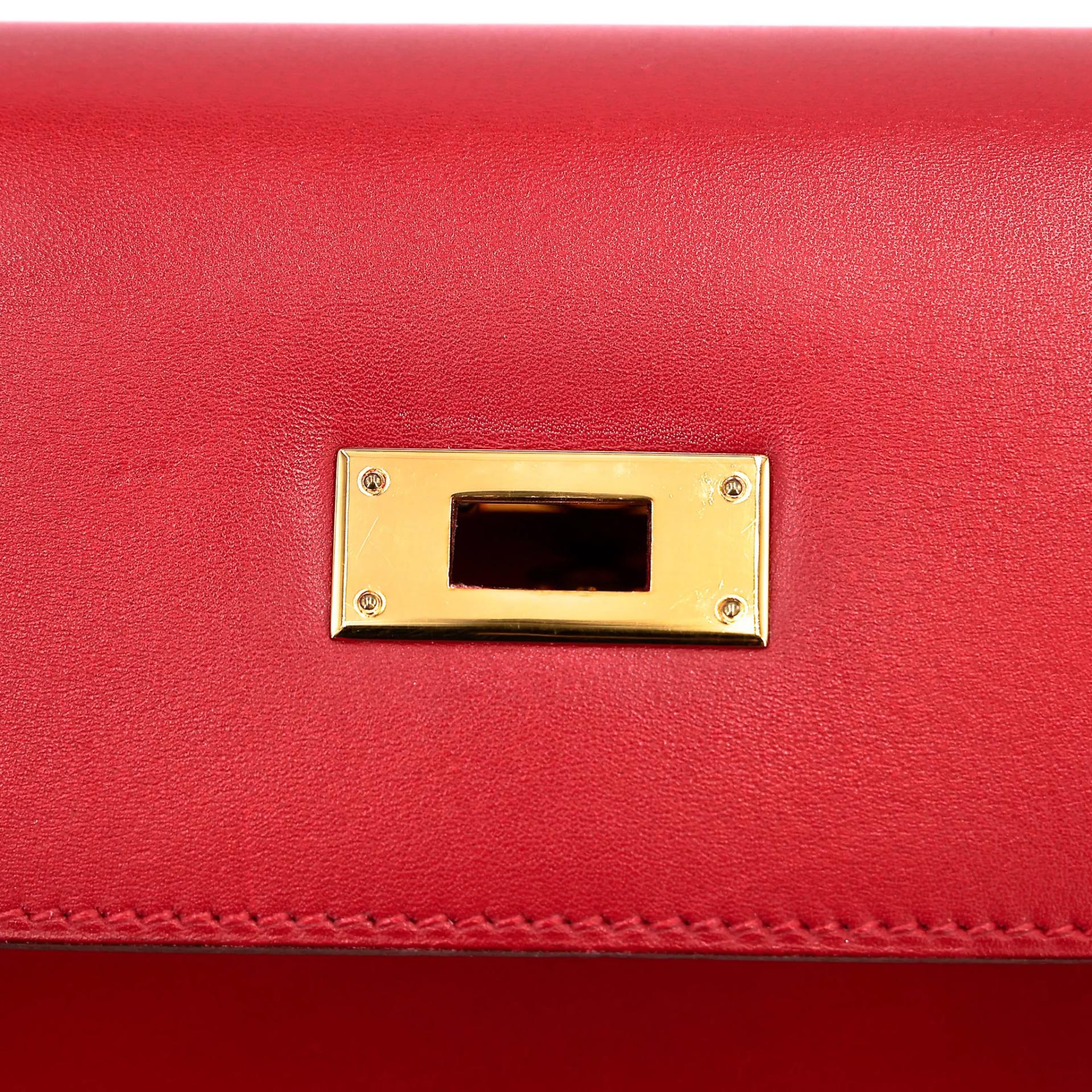 Good ( Rank AB) HERMÈS Kelly 32 Sellier Rouge Vif (53) Box-calf Gold hardware Circle X (1994) - 21