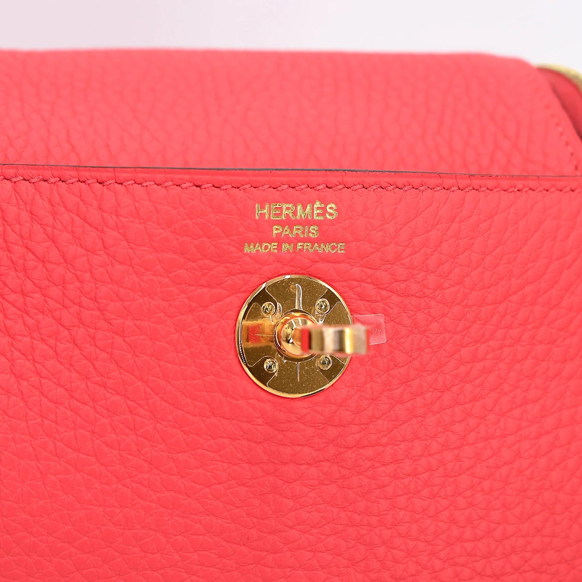 Excellent ( Rank SA ) HERMÈS Mini Lindy Rose Jaipur (T5) Clemence Gold hardware Z (2021) - 14