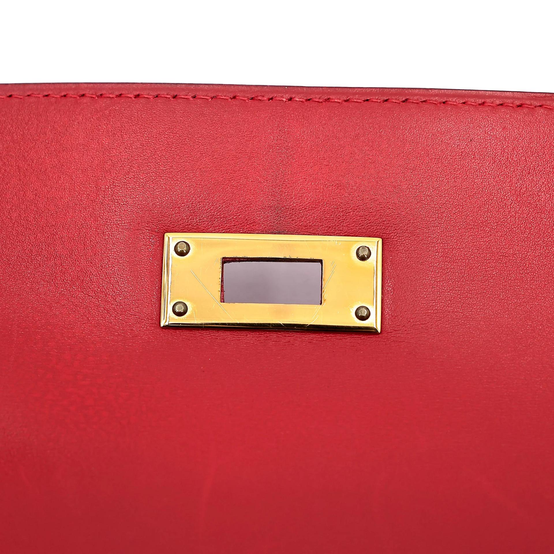 Good ( Rank AB) HERMÈS Kelly 32 Sellier Rouge Vif (53) Box-calf Gold hardware Circle X (1994) - 22